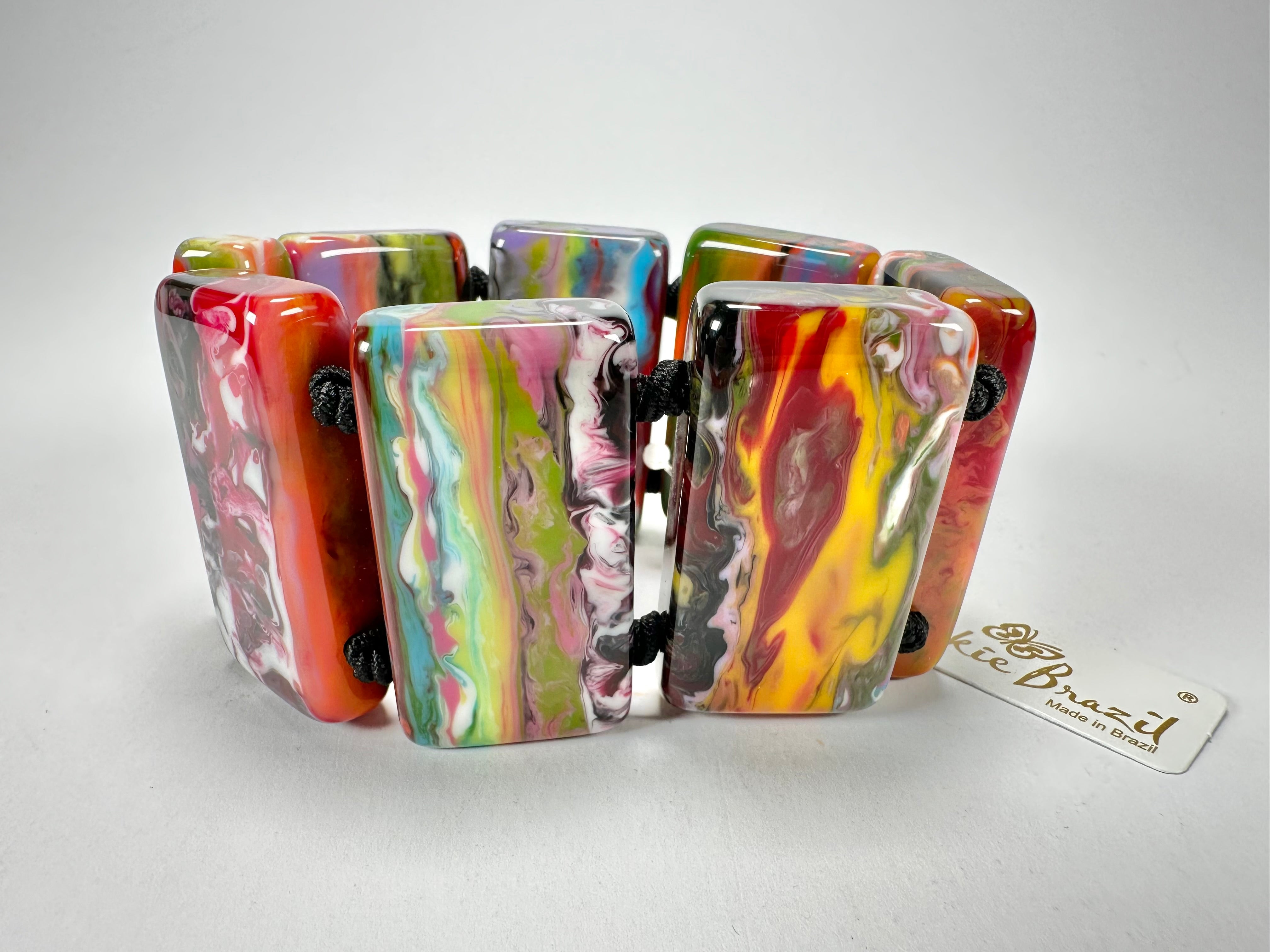Jackie Brazil "Pop Art" Kandinsky 8 Squares Elasticated Bracelet ( B0376 )