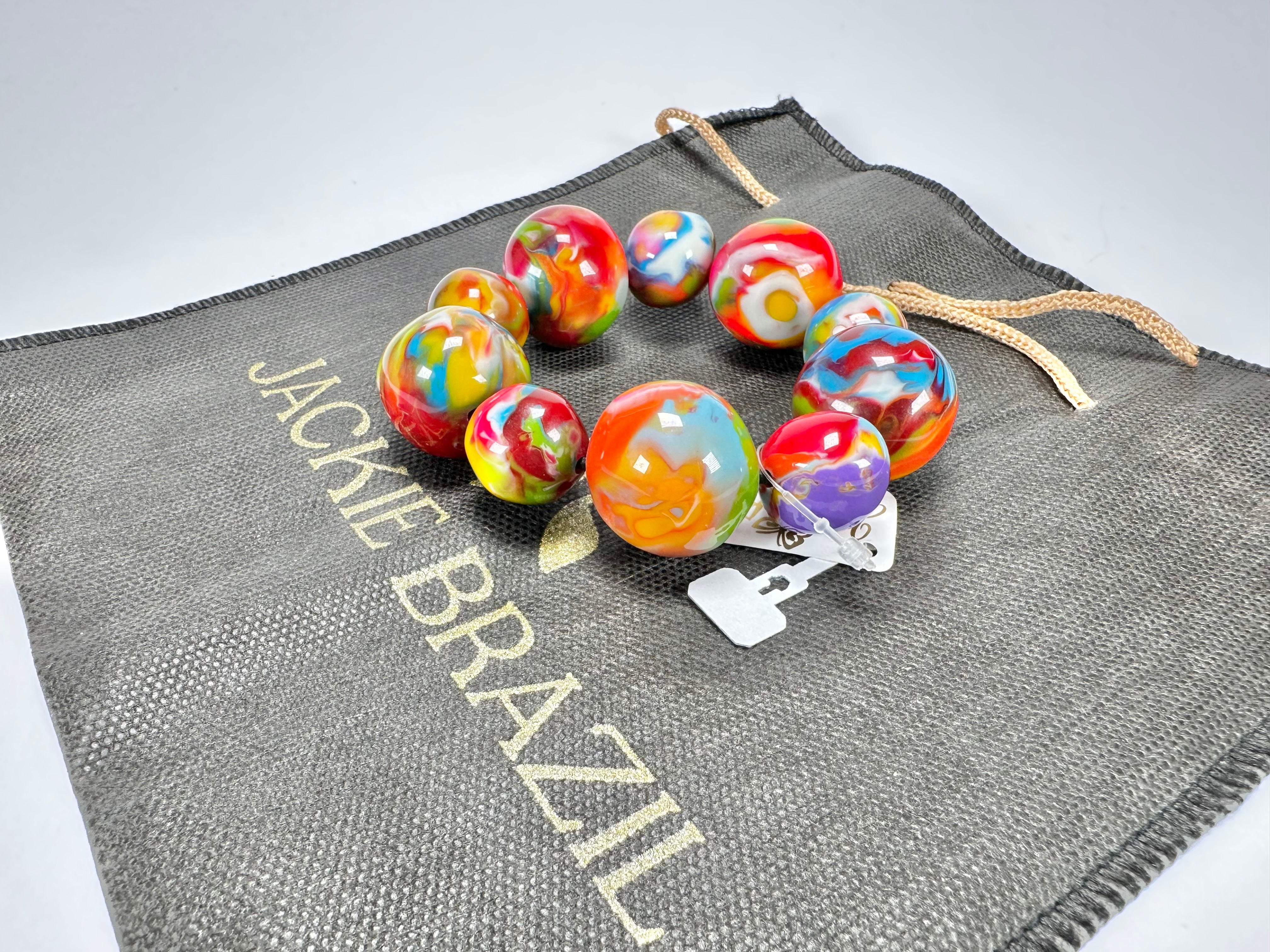 Jackie Brazil "Pebbles On Elastic" Kandinsky Resin Bracelet ( B2693 )