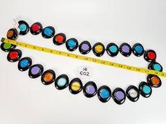 Jackie Brazil "Saturn" Black & Transparent Summer Mix Disc & Cylinder Long 110cm Necklace ( N0067 )