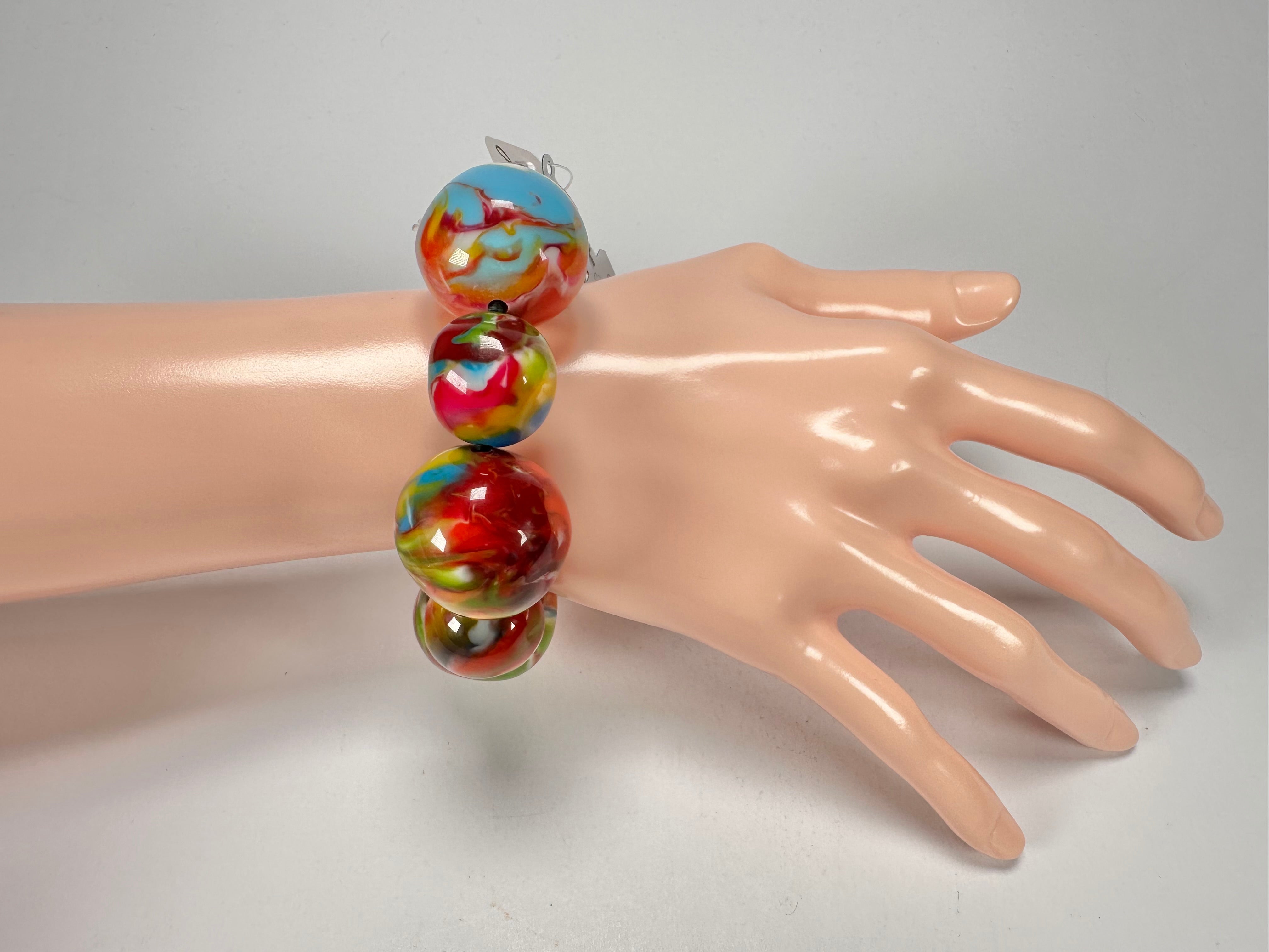 Jackie Brazil "Pebbles On Elastic" Kandinsky Resin Bracelet ( B2693 )