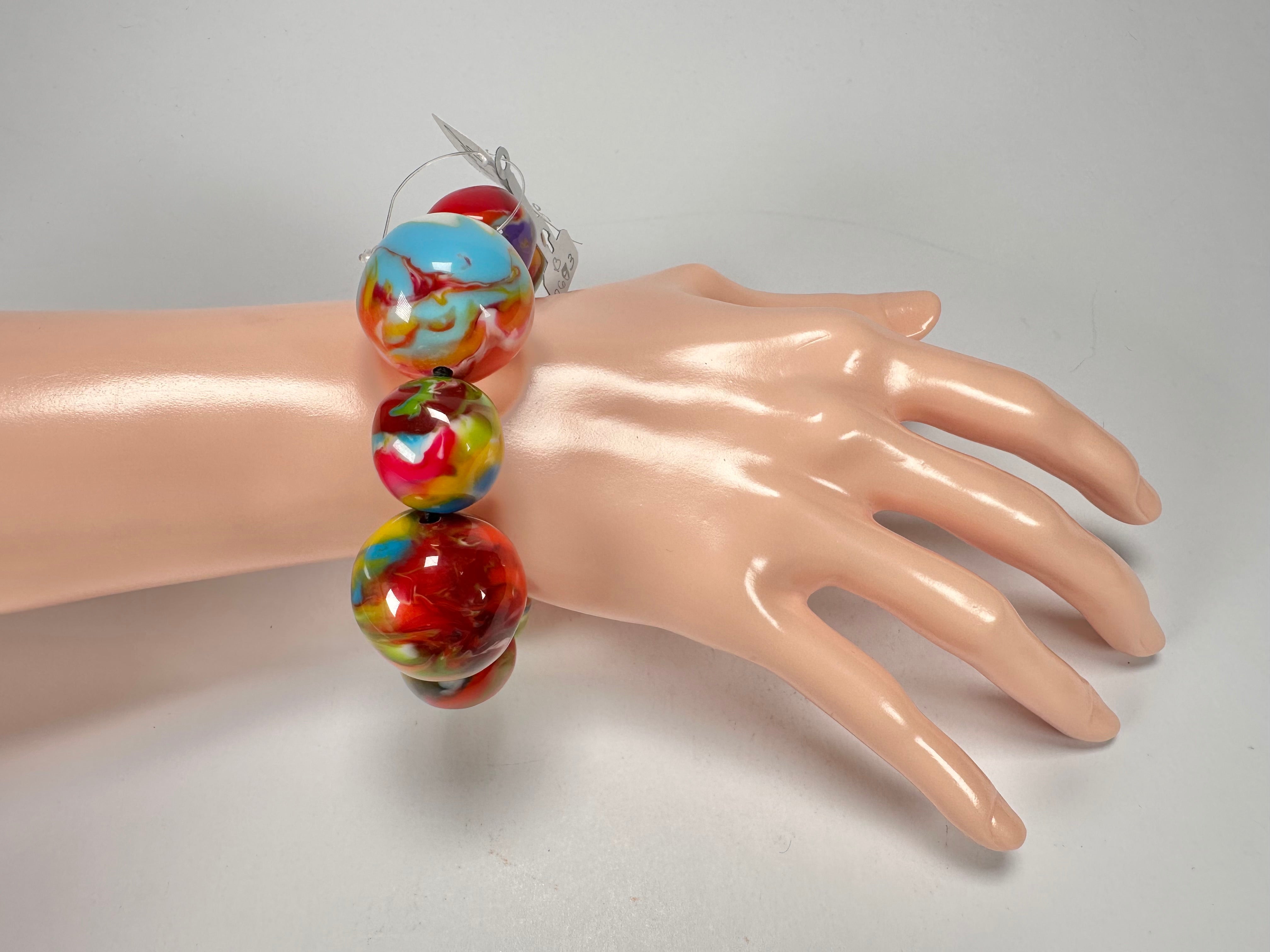 Jackie Brazil "Pebbles On Elastic" Kandinsky Resin Bracelet ( B2693 )