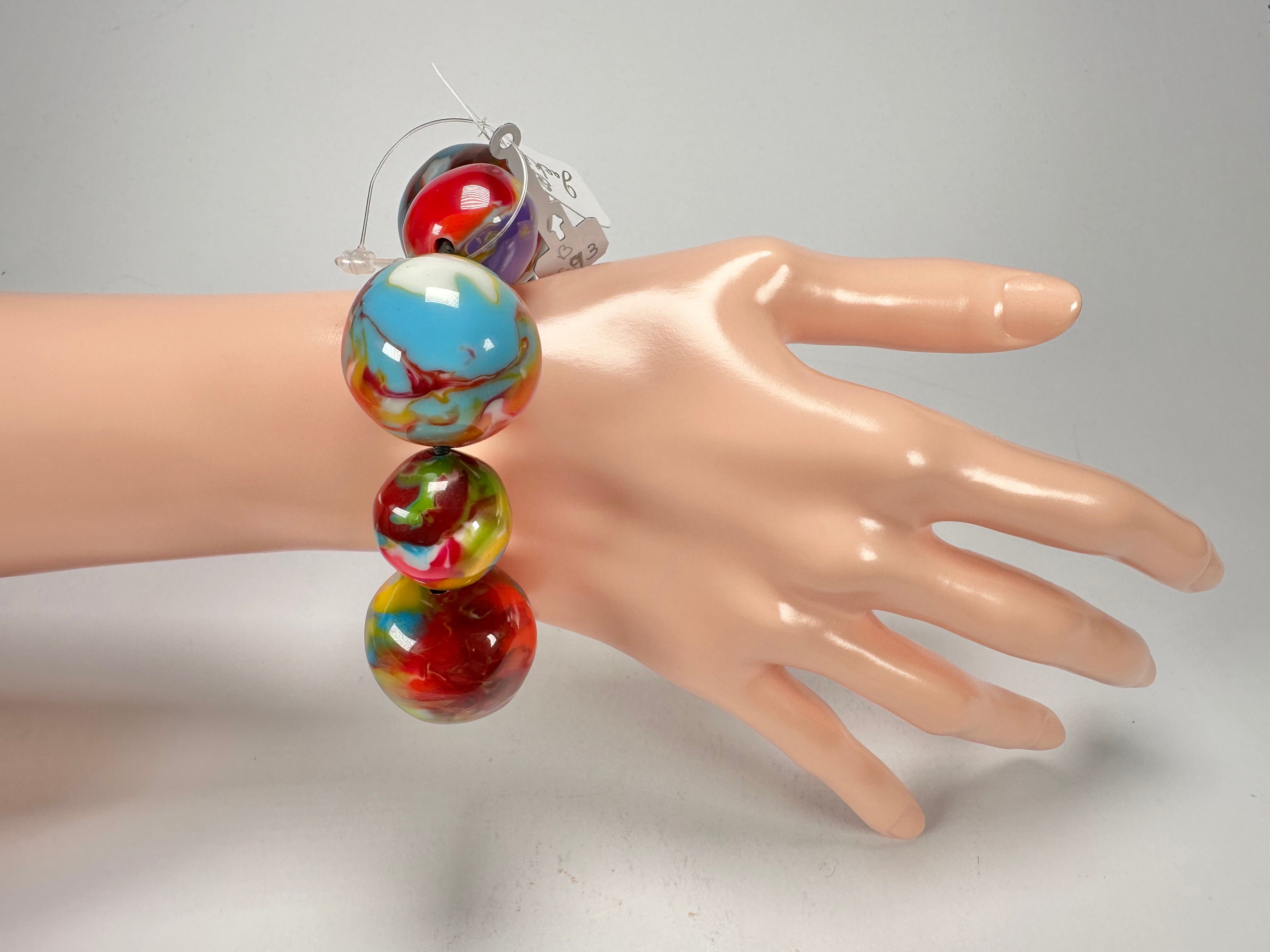 Jackie Brazil "Pebbles On Elastic" Kandinsky Resin Bracelet ( B2693 )