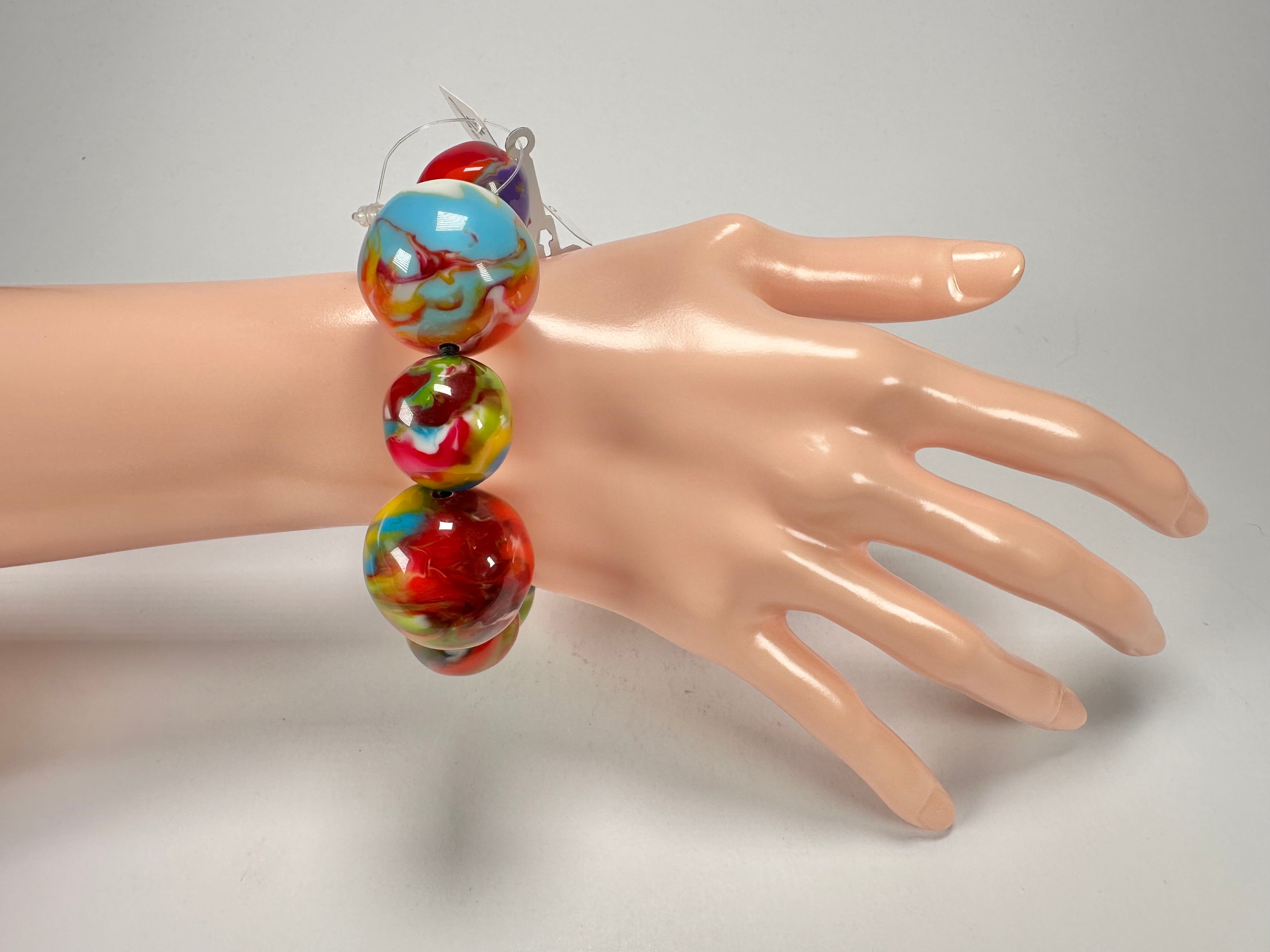 Jackie Brazil "Pebbles On Elastic" Kandinsky Resin Bracelet ( B2693 )