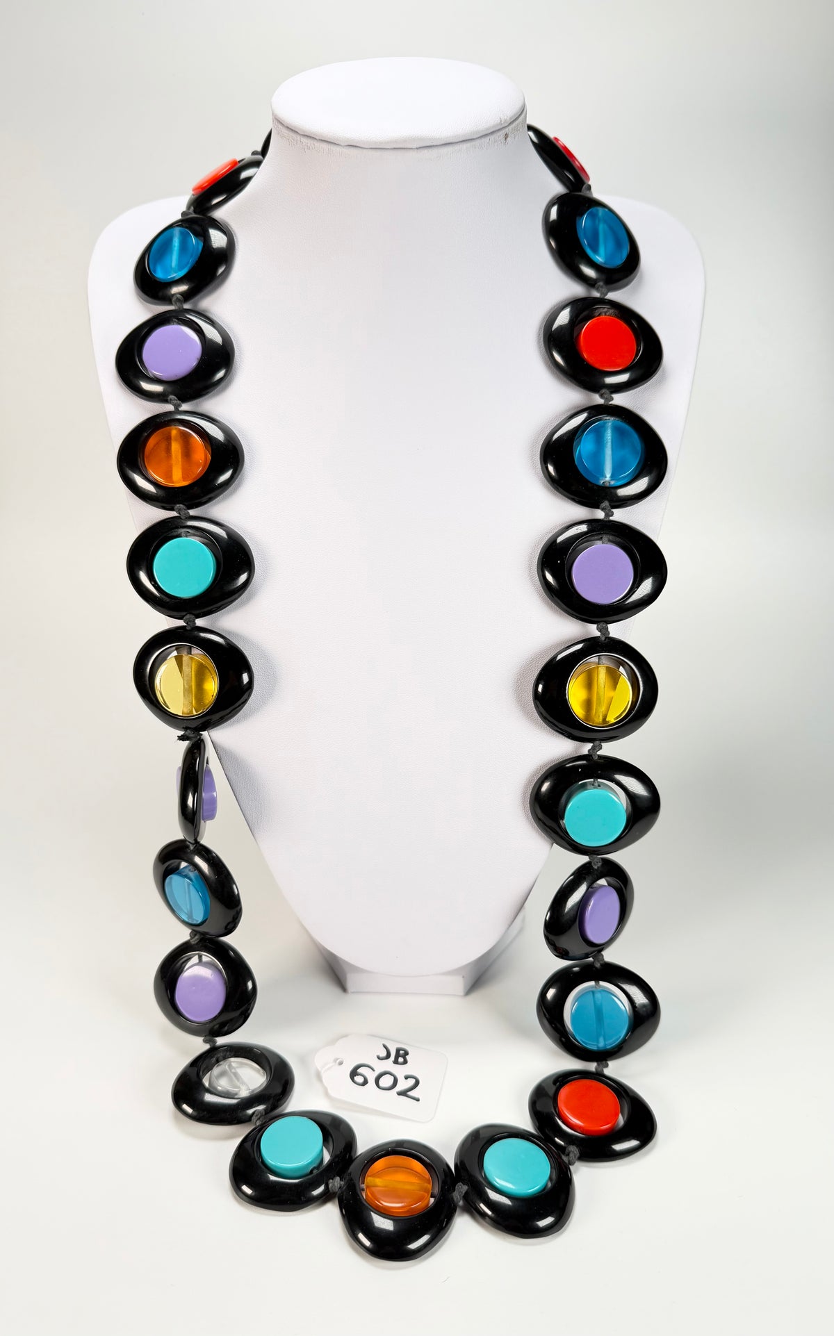 Jackie Brazil "Saturn" Black & Transparent Summer Mix Disc & Cylinder Long 110cm Necklace ( N0067 )