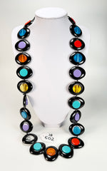 Jackie Brazil "Saturn" Black & Transparent Summer Mix Disc & Cylinder Long 110cm Necklace ( N0067 )