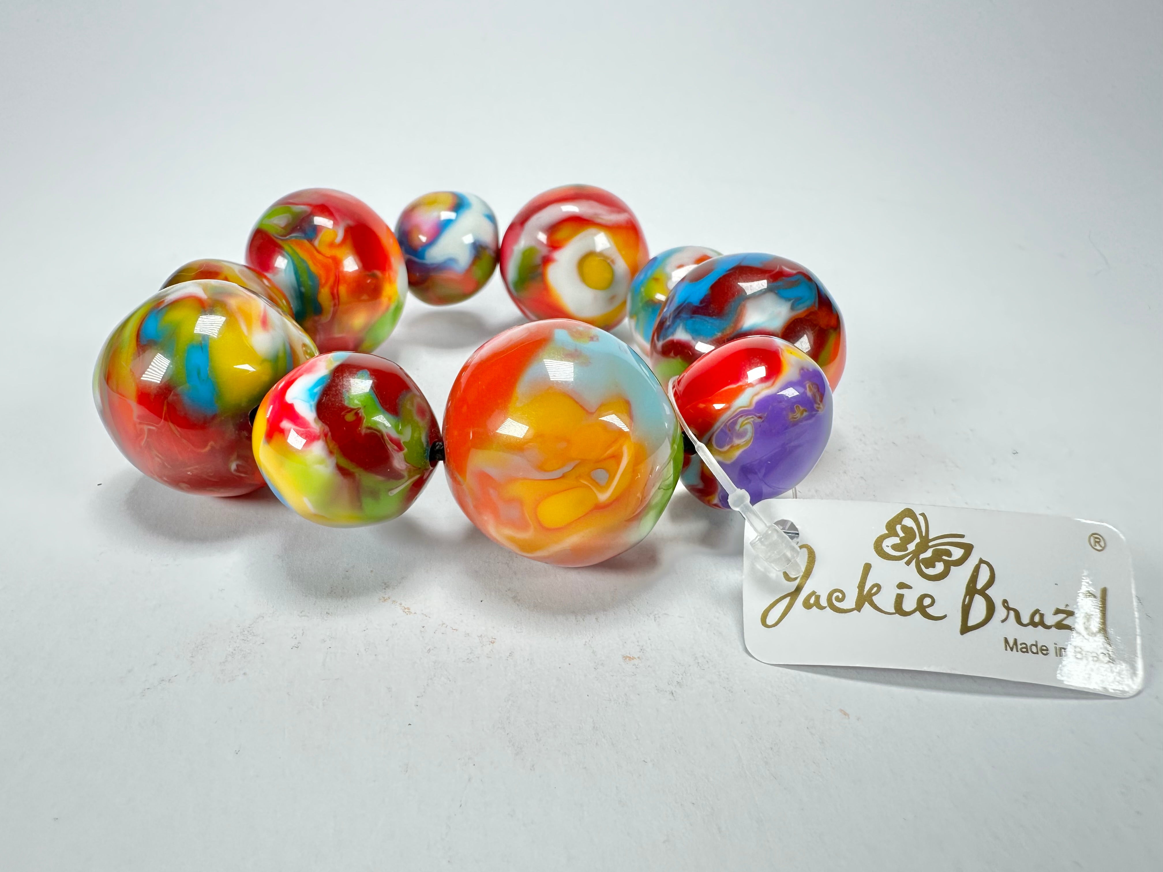 Jackie Brazil "Pebbles On Elastic" Kandinsky Resin Bracelet ( B2693 )