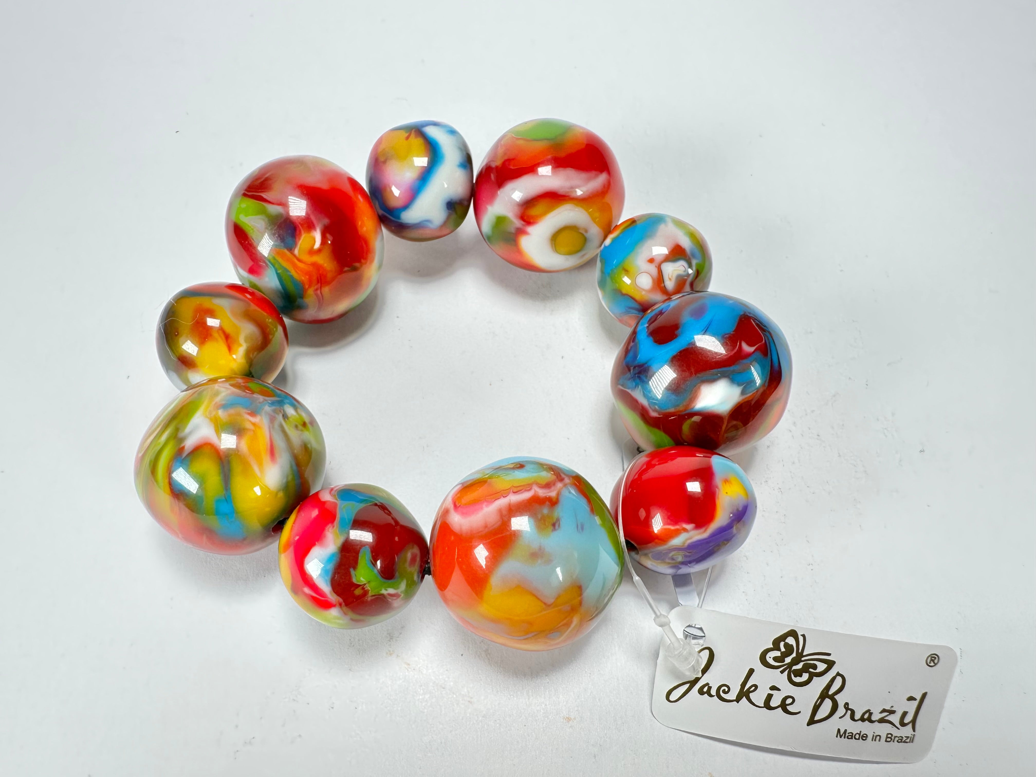 Jackie Brazil "Pebbles On Elastic" Kandinsky Resin Bracelet ( B2693 )