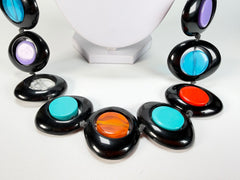 Jackie Brazil "Saturn" Black & Transparent Summer Mix Disc & Cylinder Long 110cm Necklace ( N0067 )
