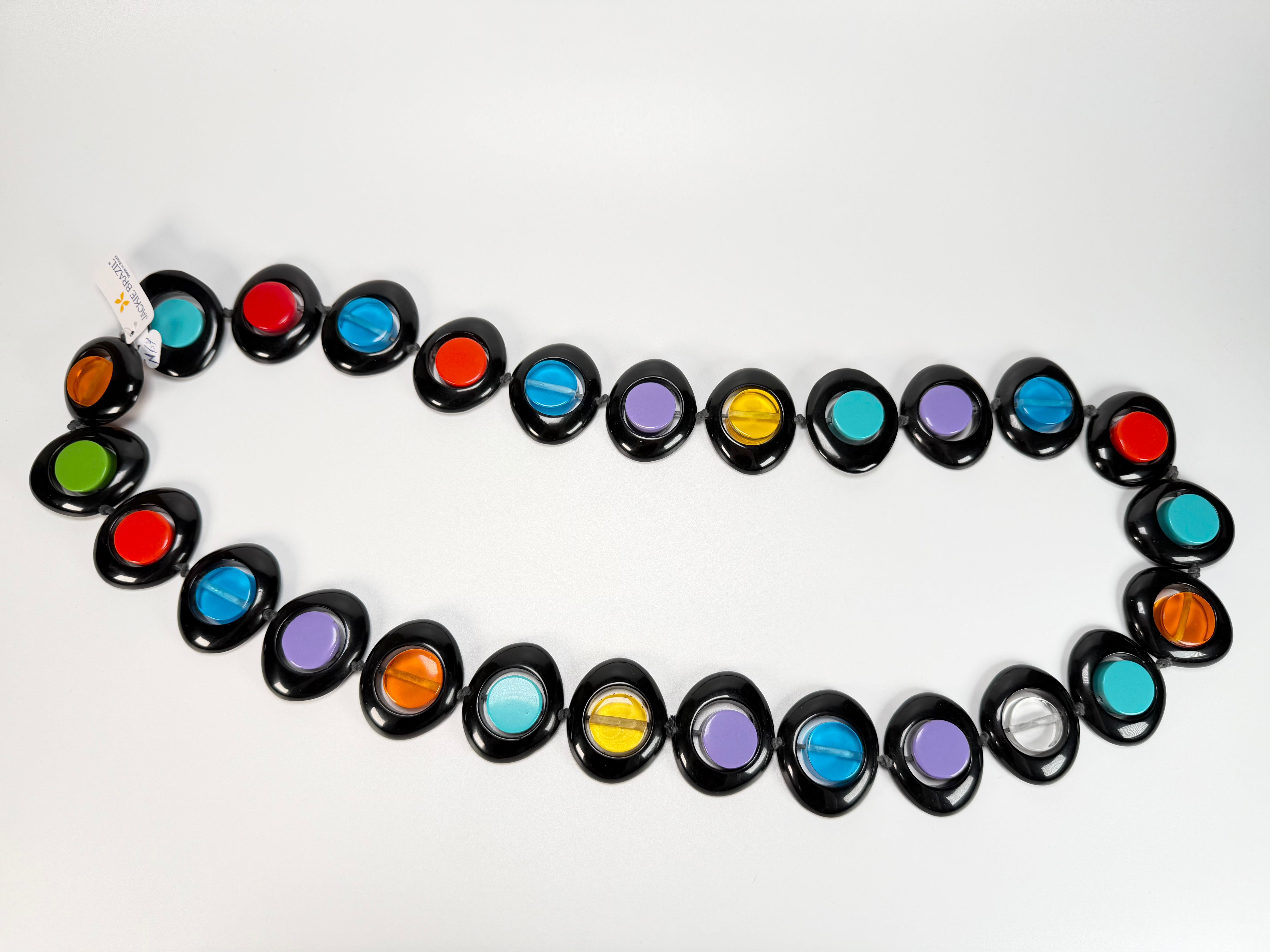 Jackie Brazil "Saturn" Black & Transparent Summer Mix Disc & Cylinder Long 110cm Necklace ( N0067 )
