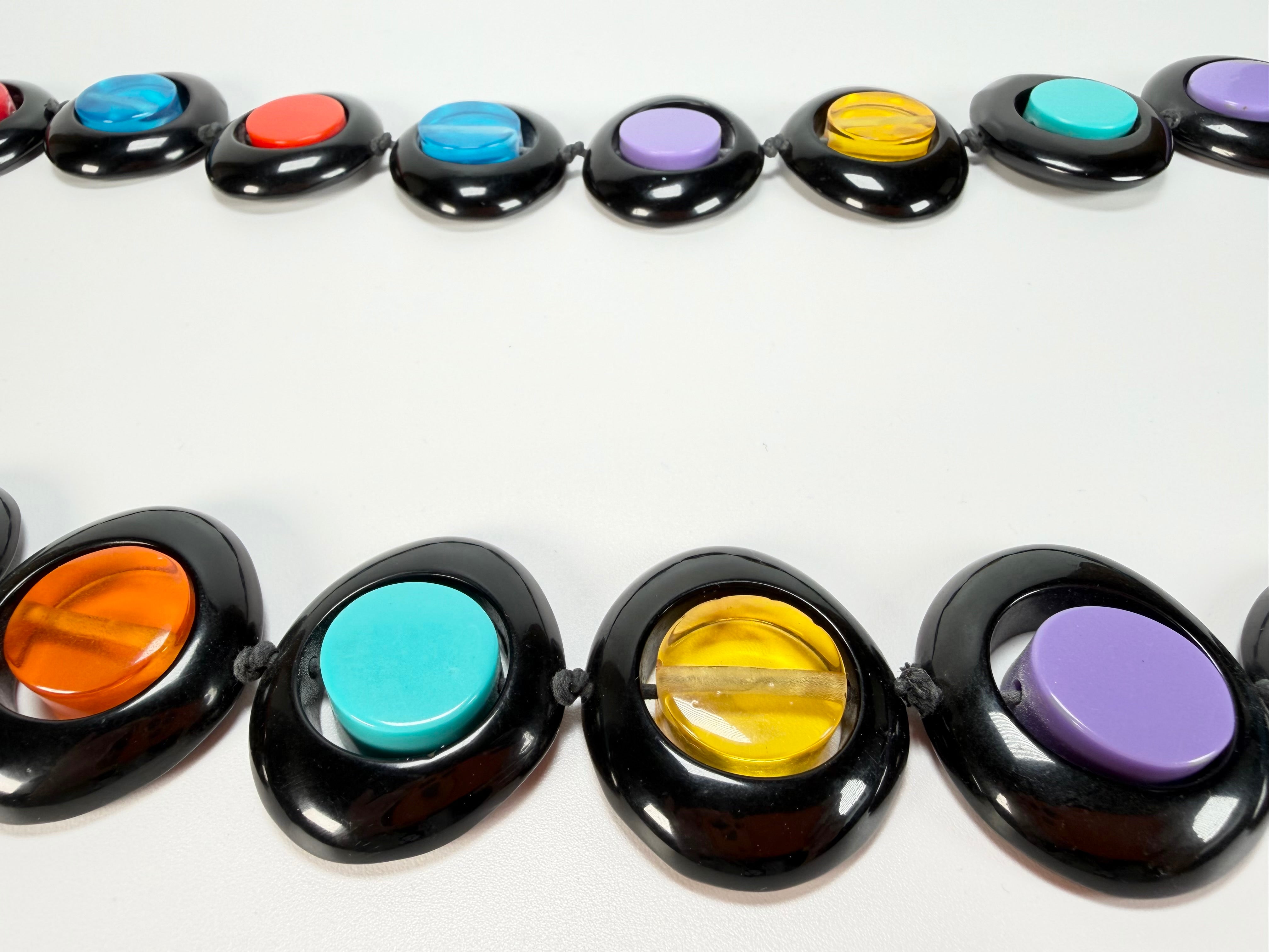 Jackie Brazil "Saturn" Black & Transparent Summer Mix Disc & Cylinder Long 110cm Necklace ( N0067 )