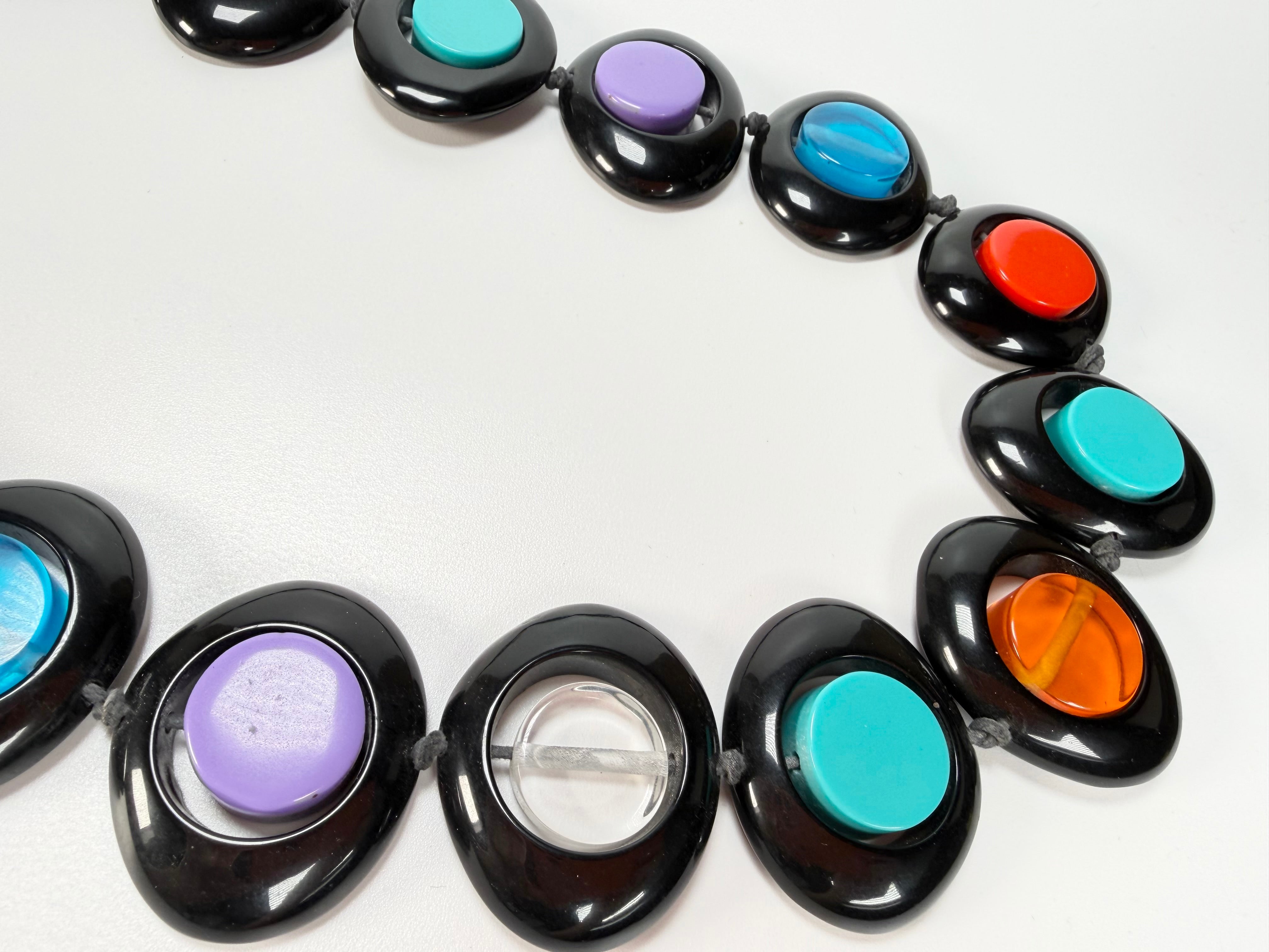 Jackie Brazil "Saturn" Black & Transparent Summer Mix Disc & Cylinder Long 110cm Necklace ( N0067 )