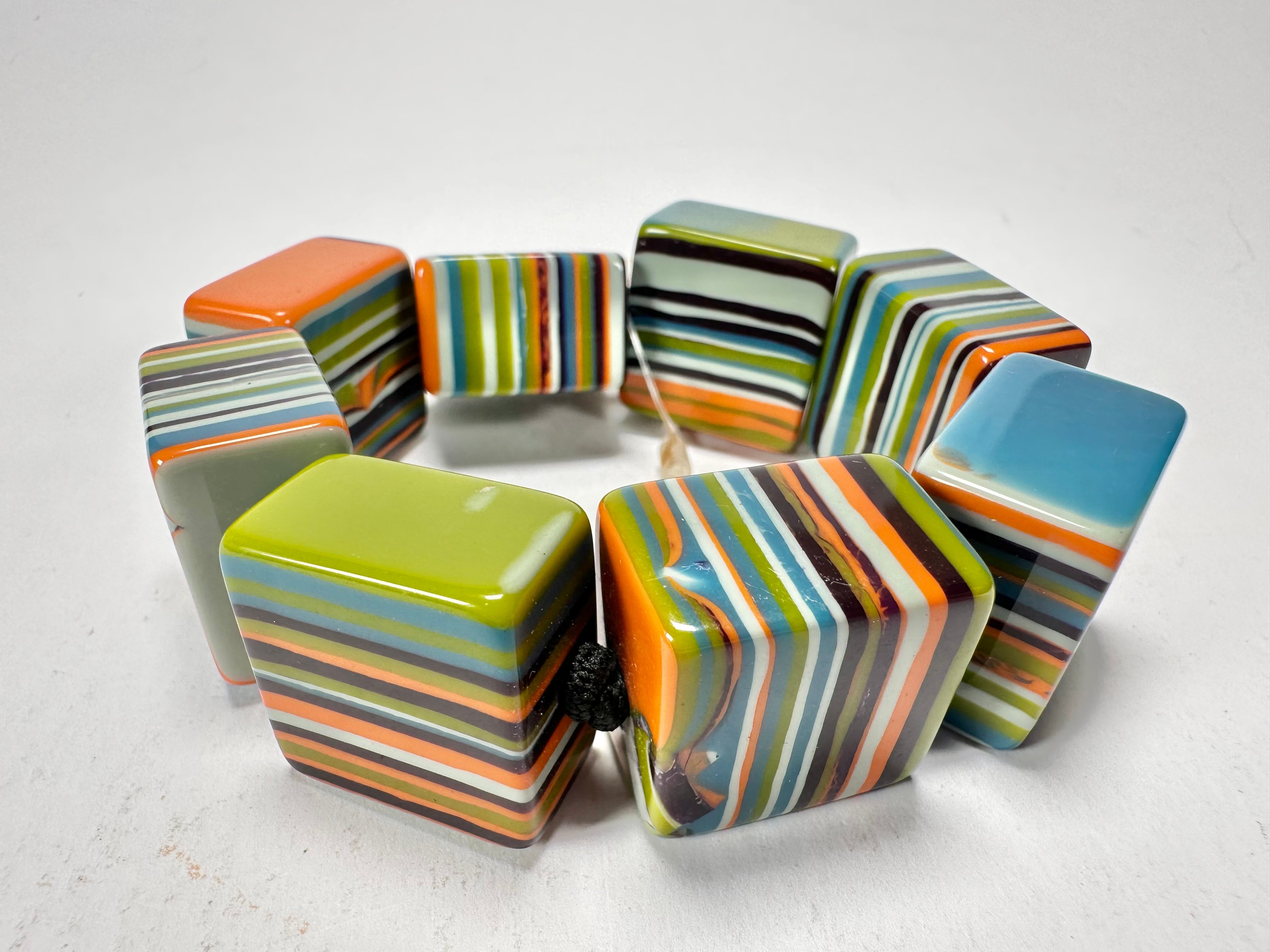 Jackie Brazil "Gala" Liquorice Half Rectangles On Elastic Winter Mix Bracelet ( B0778 )