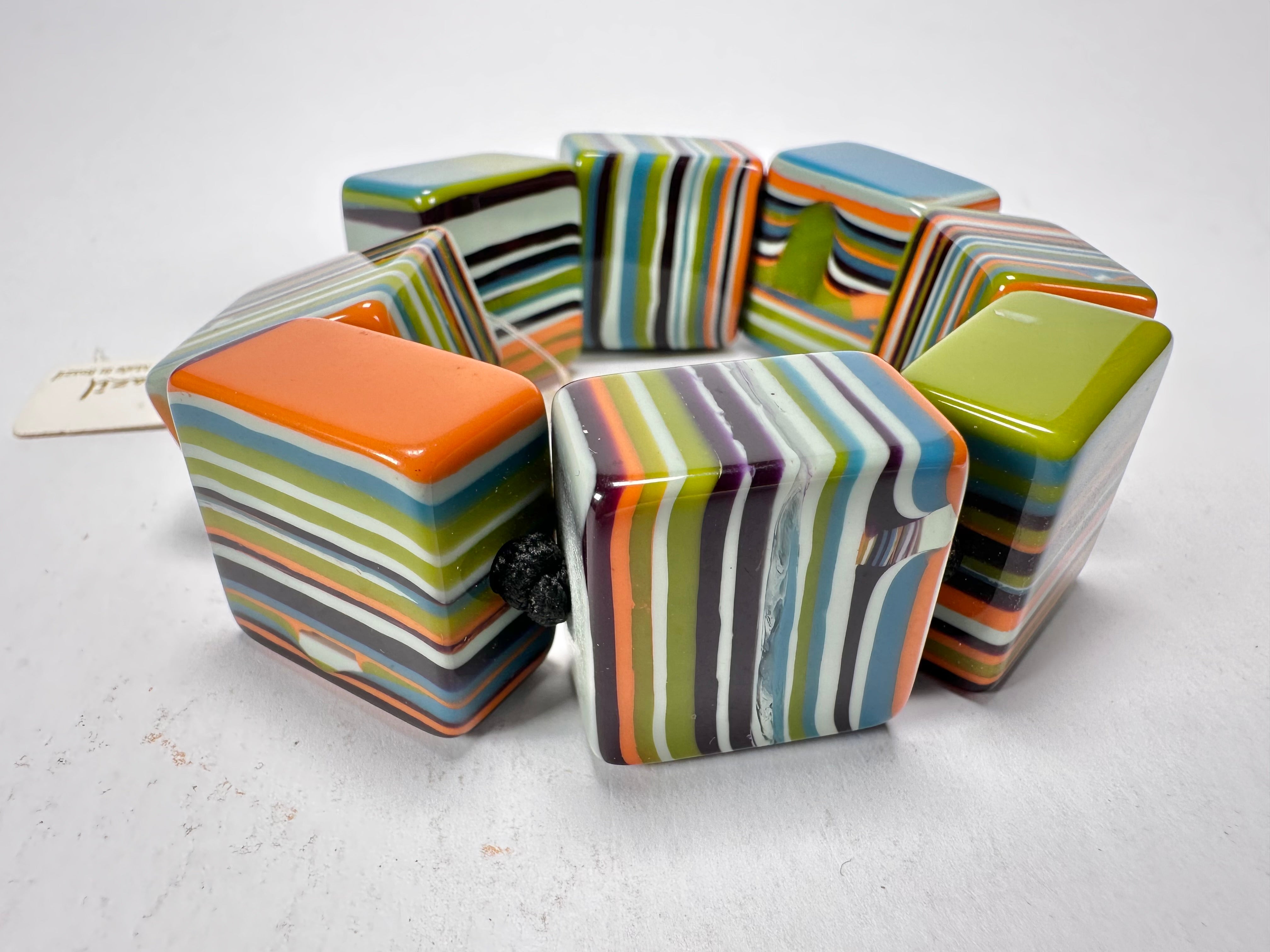 Jackie Brazil "Gala" Liquorice Half Rectangles On Elastic Winter Mix Bracelet ( B0778 )