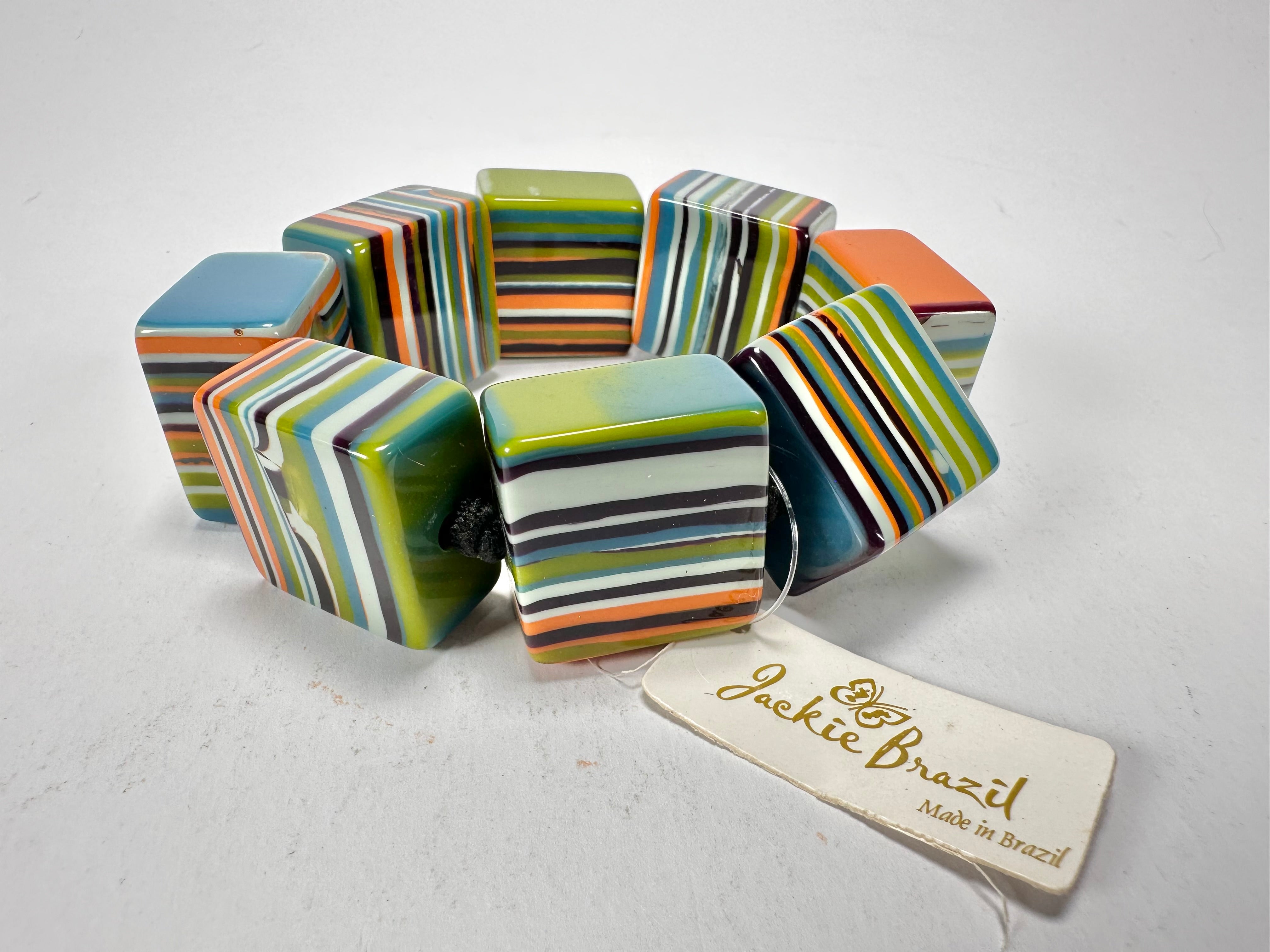 Jackie Brazil "Gala" Liquorice Half Rectangles On Elastic Winter Mix Bracelet ( B0778 )