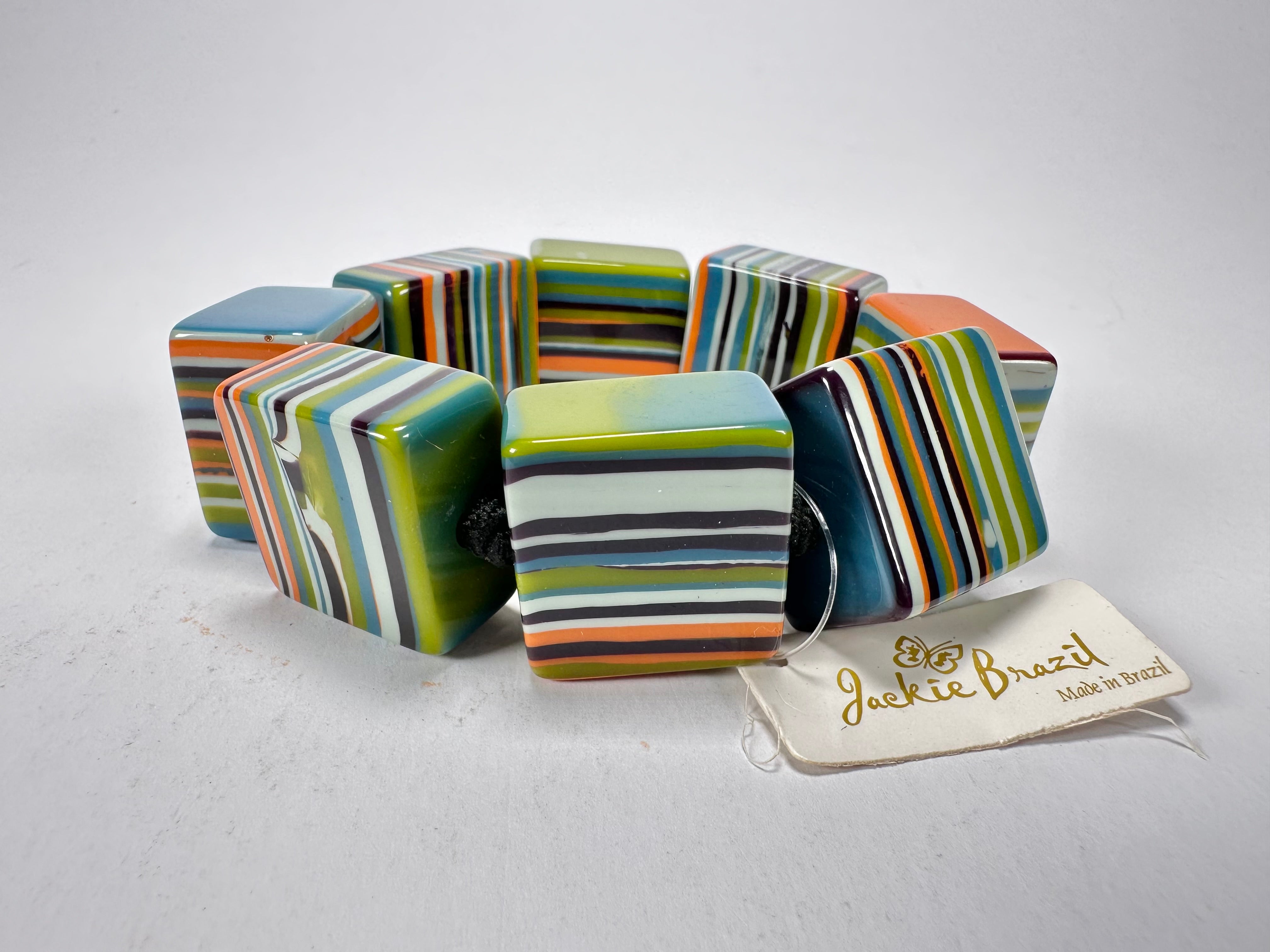 Jackie Brazil "Gala" Liquorice Half Rectangles On Elastic Winter Mix Bracelet ( B0778 )