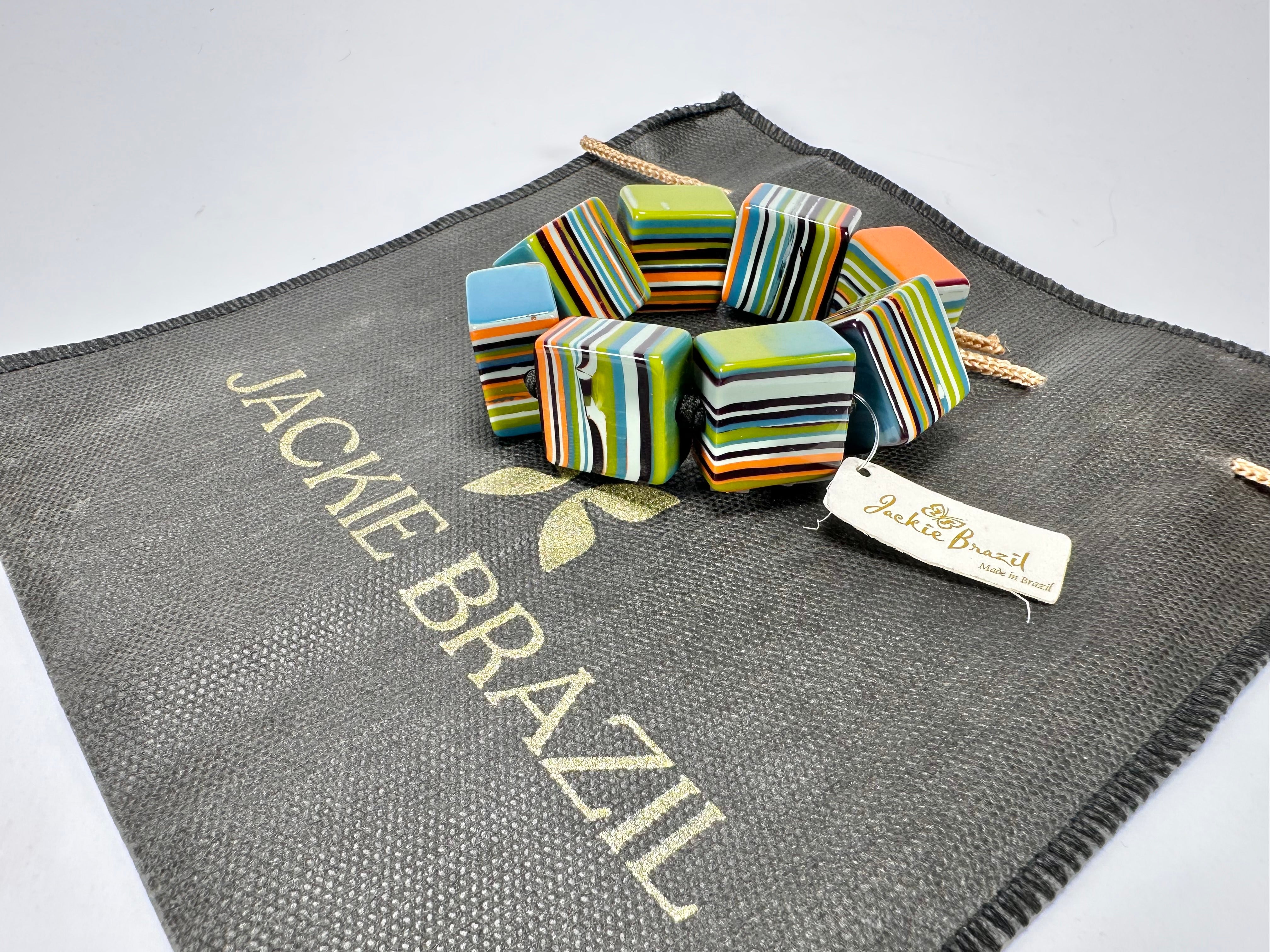 Jackie Brazil "Gala" Liquorice Half Rectangles On Elastic Winter Mix Bracelet ( B0778 )