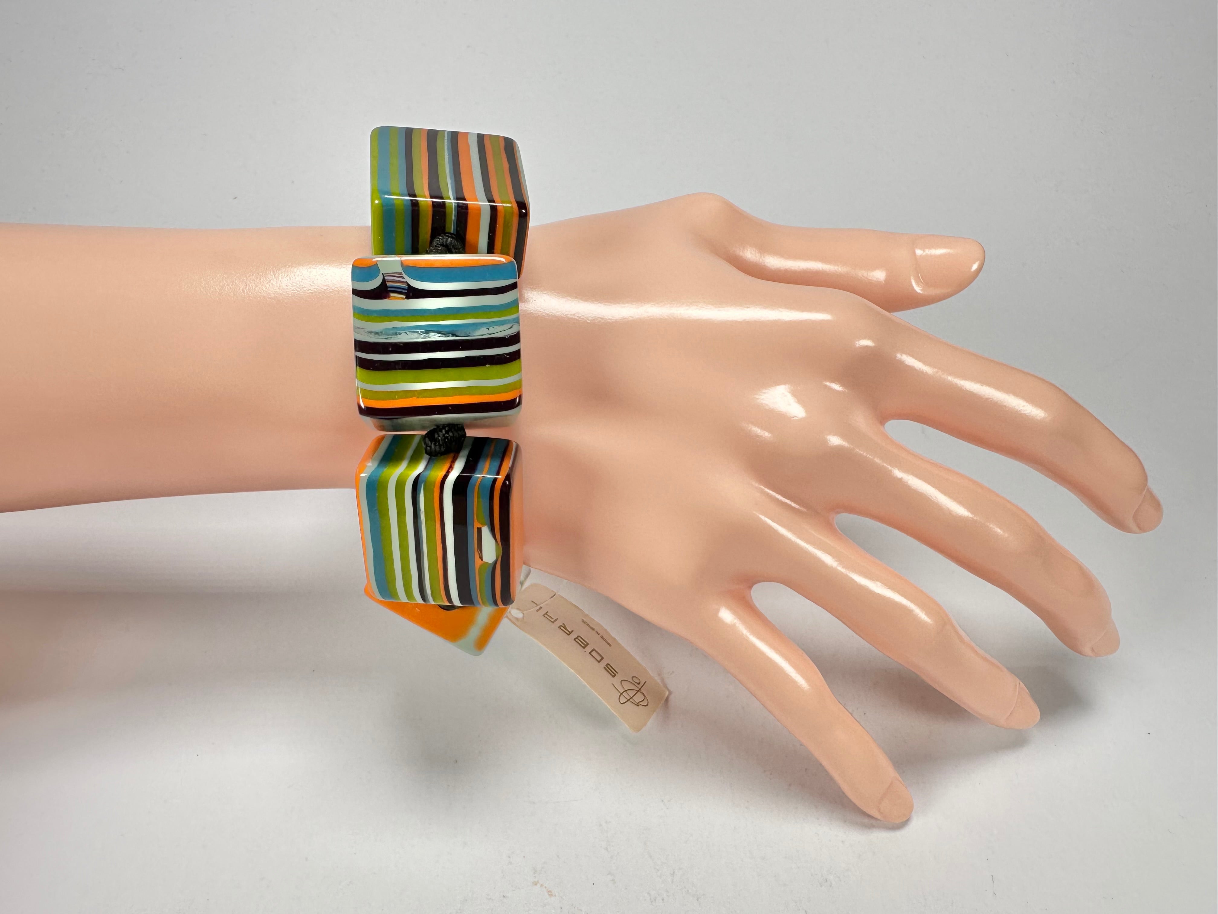 Jackie Brazil "Gala" Liquorice Half Rectangles On Elastic Winter Mix Bracelet ( B0778 )