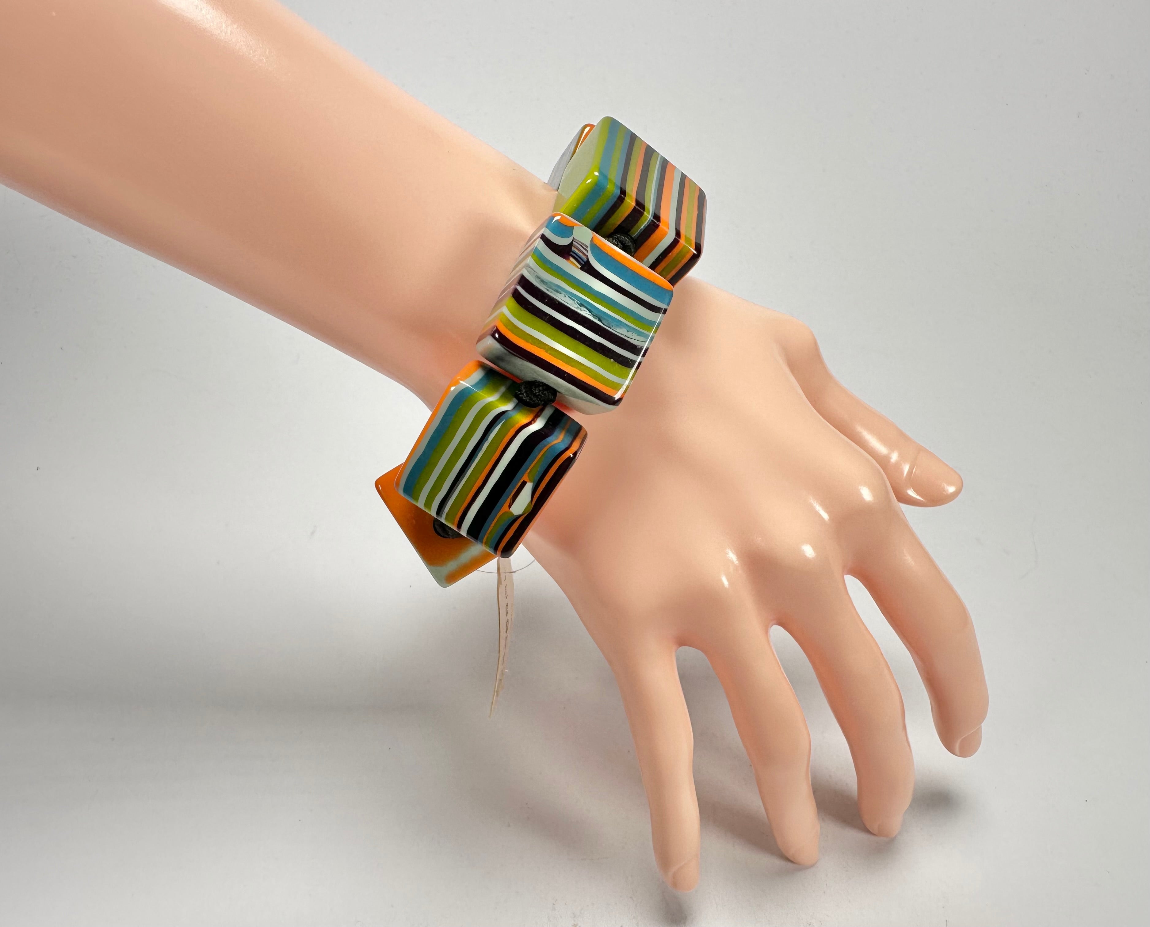 Jackie Brazil "Gala" Liquorice Half Rectangles On Elastic Winter Mix Bracelet ( B0778 )