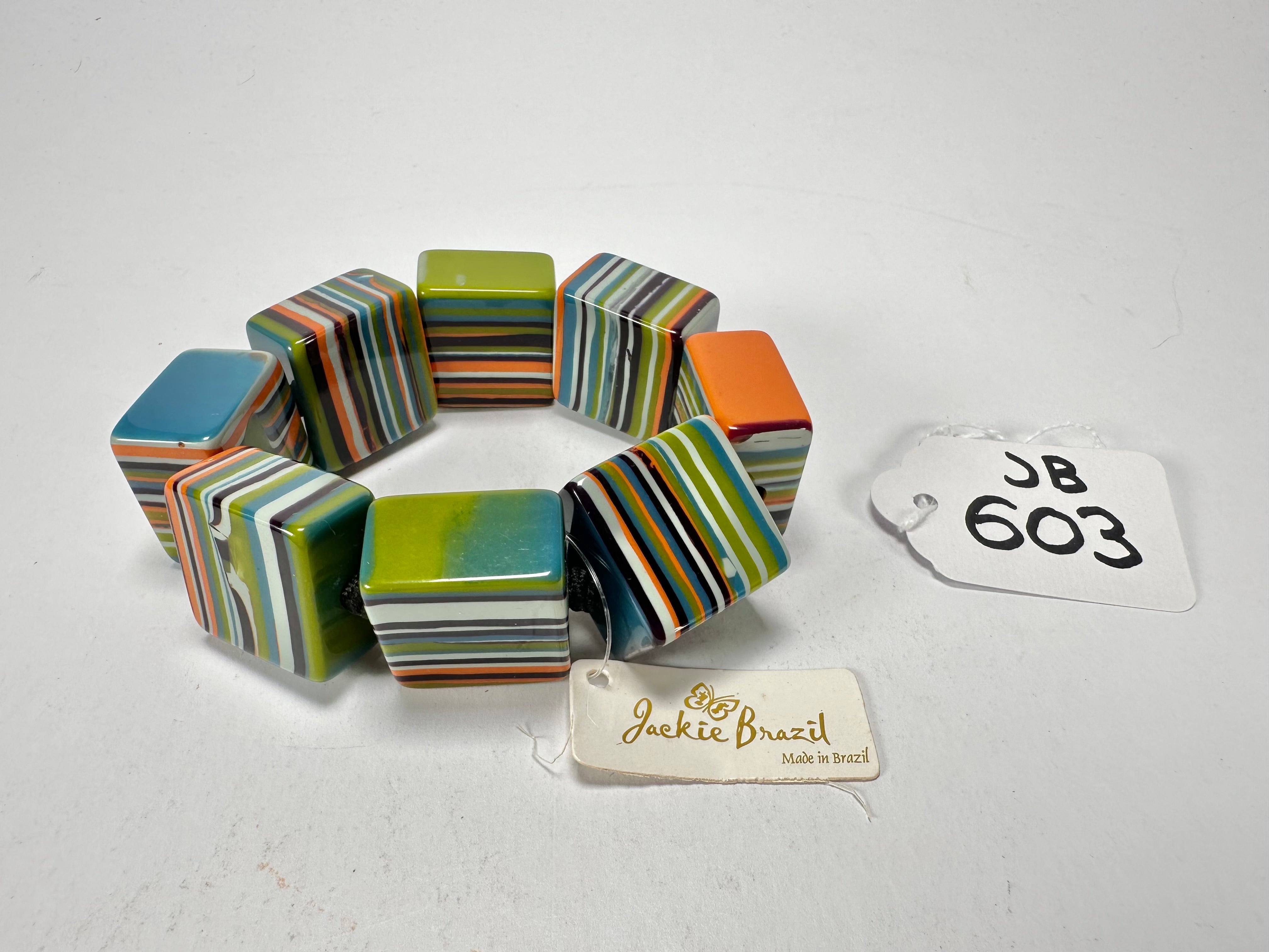 Jackie Brazil "Gala" Liquorice Half Rectangles On Elastic Winter Mix Bracelet ( B0778 )
