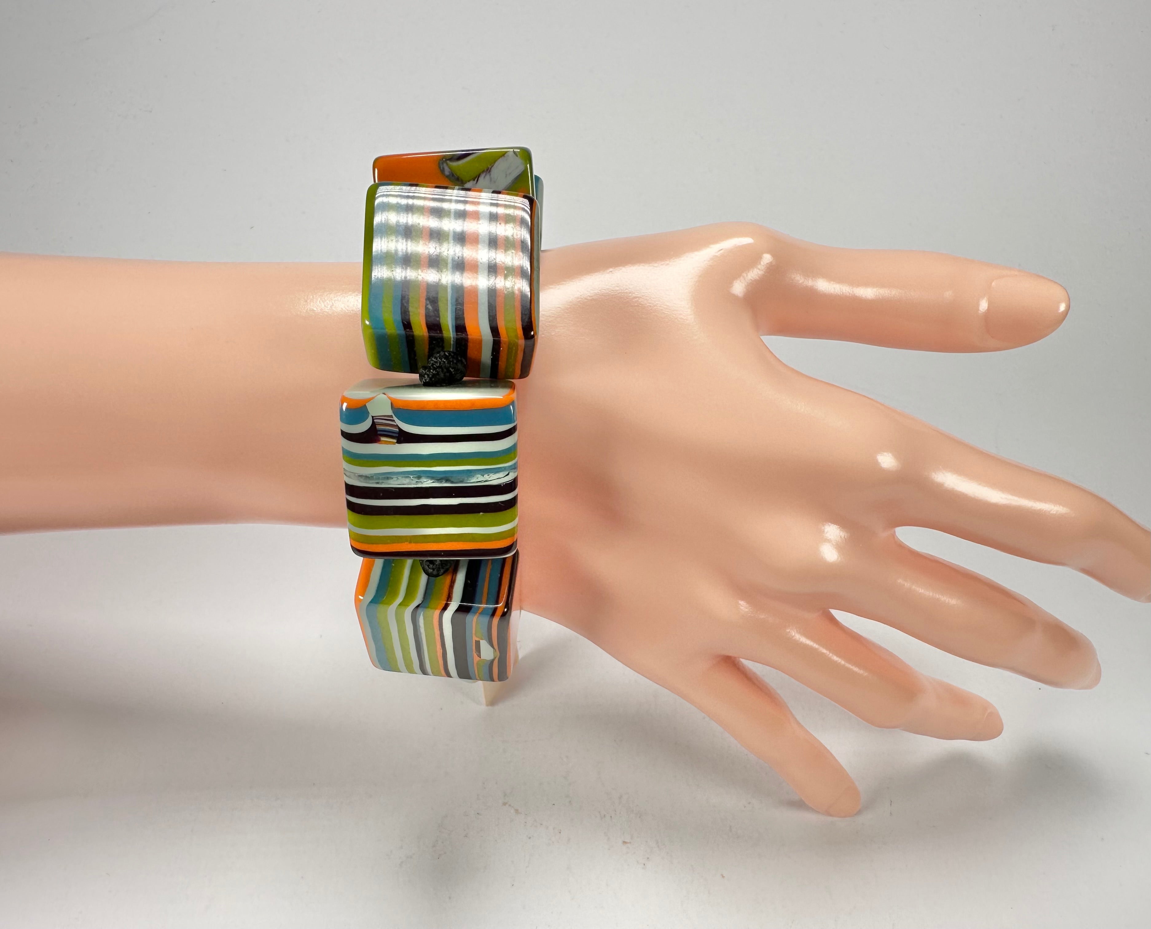 Jackie Brazil "Gala" Liquorice Half Rectangles On Elastic Winter Mix Bracelet ( B0778 )