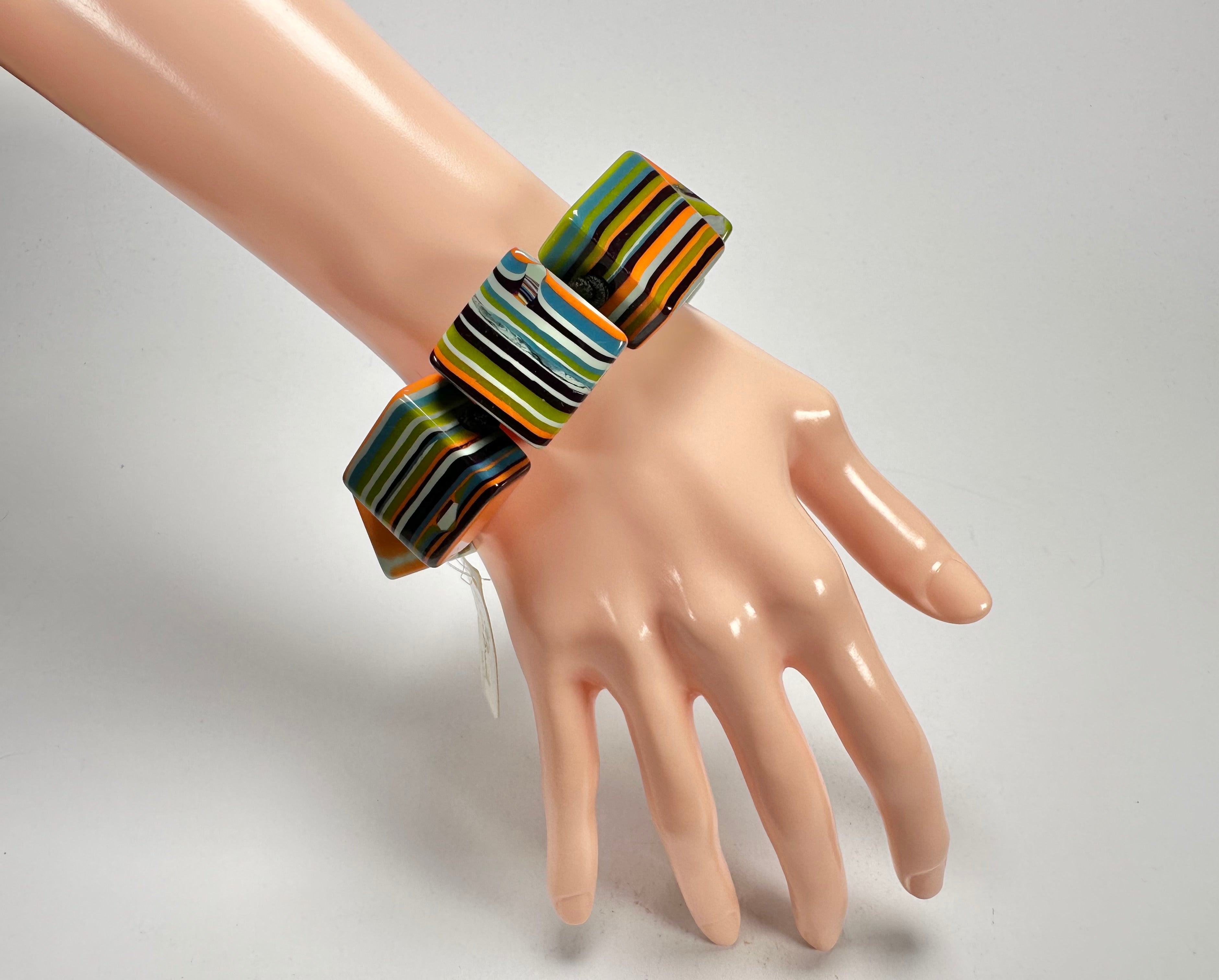 Jackie Brazil "Gala" Liquorice Half Rectangles On Elastic Winter Mix Bracelet ( B0778 )