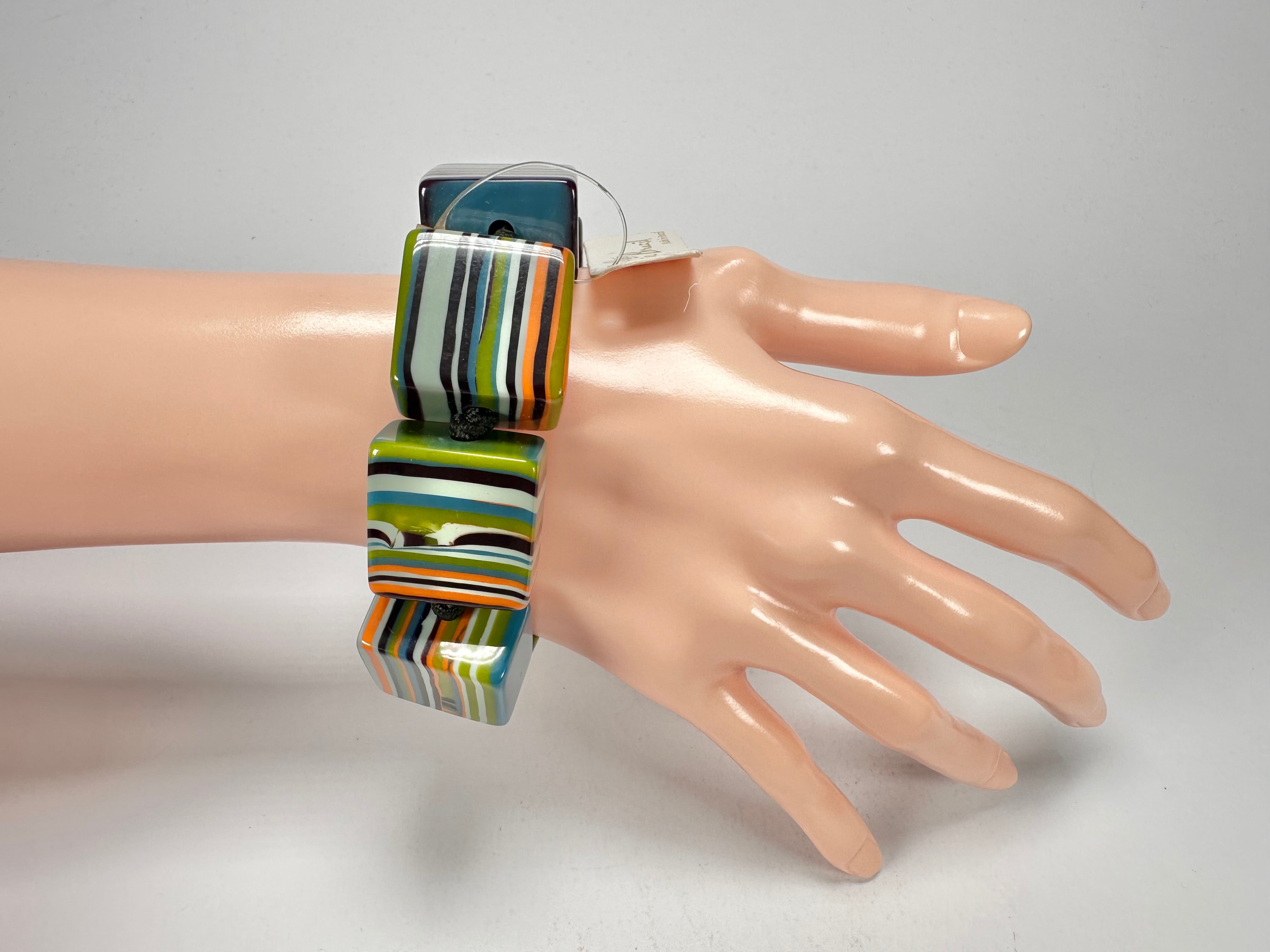Jackie Brazil "Gala" Liquorice Half Rectangles On Elastic Winter Mix Bracelet ( B0778 )