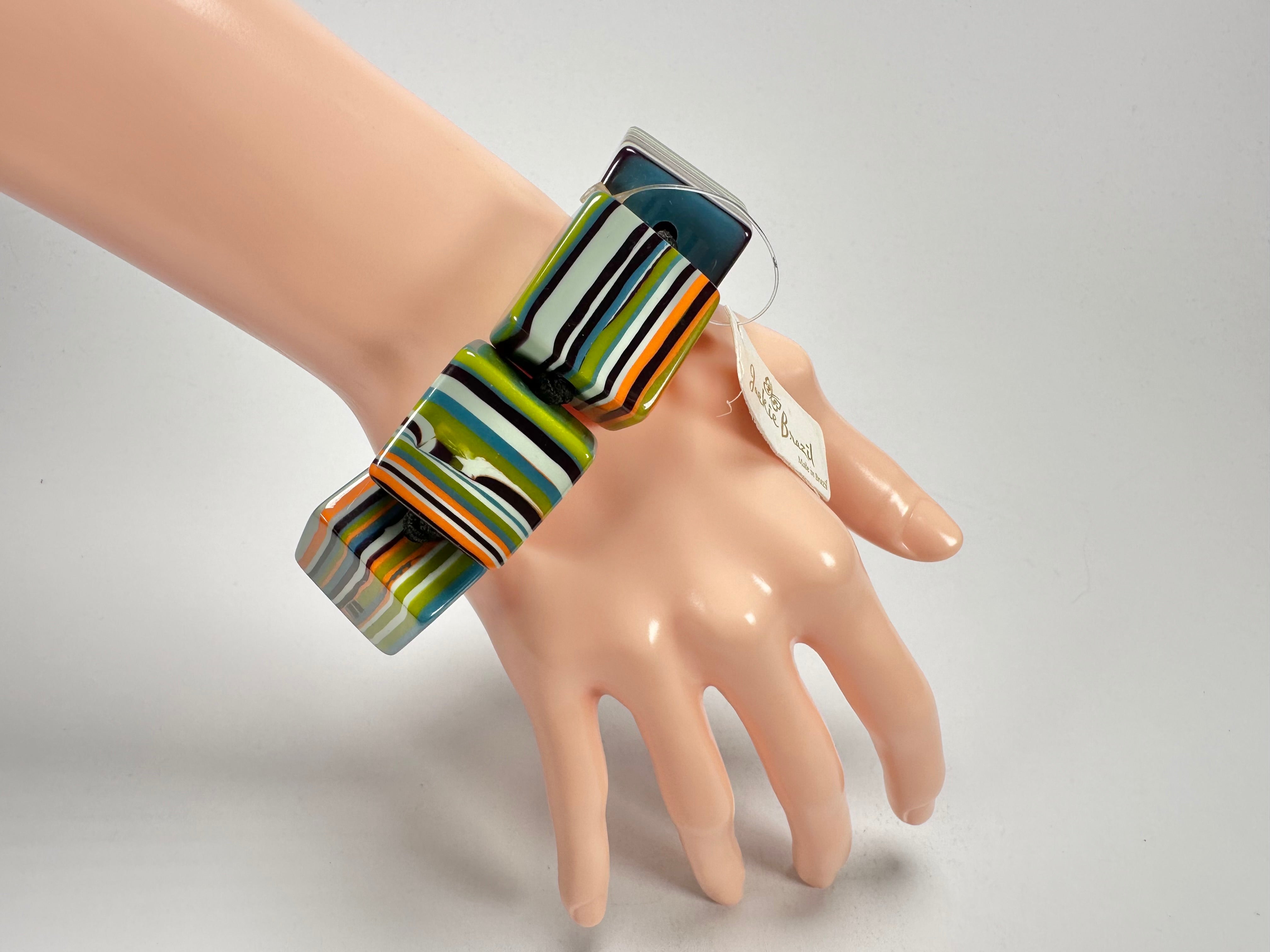 Jackie Brazil "Gala" Liquorice Half Rectangles On Elastic Winter Mix Bracelet ( B0778 )