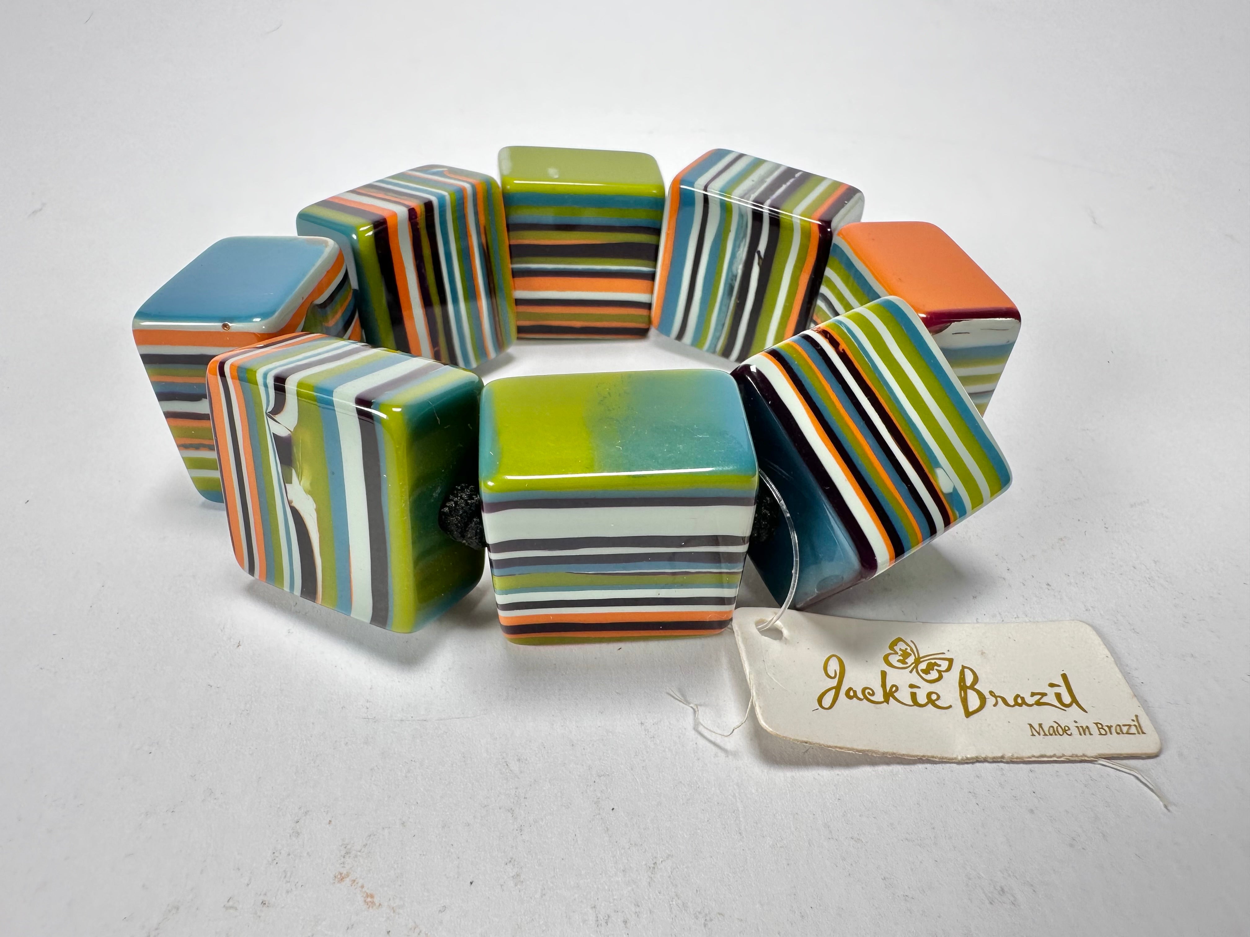 Jackie Brazil "Gala" Liquorice Half Rectangles On Elastic Winter Mix Bracelet ( B0778 )
