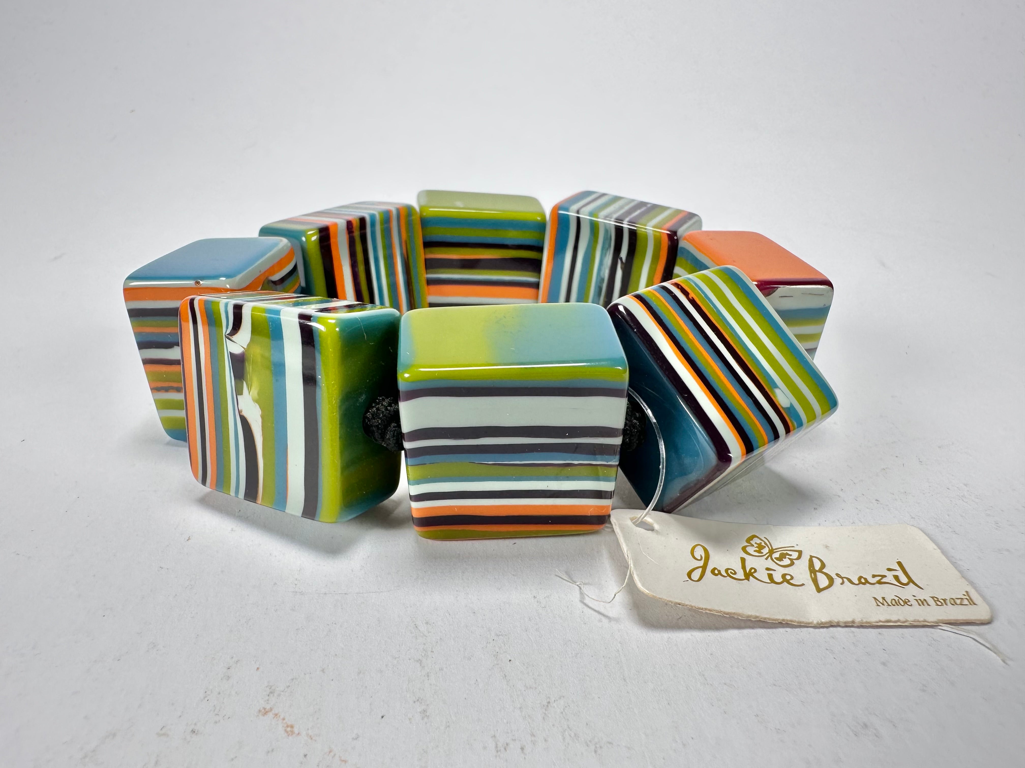 Jackie Brazil "Gala" Liquorice Half Rectangles On Elastic Winter Mix Bracelet ( B0778 )