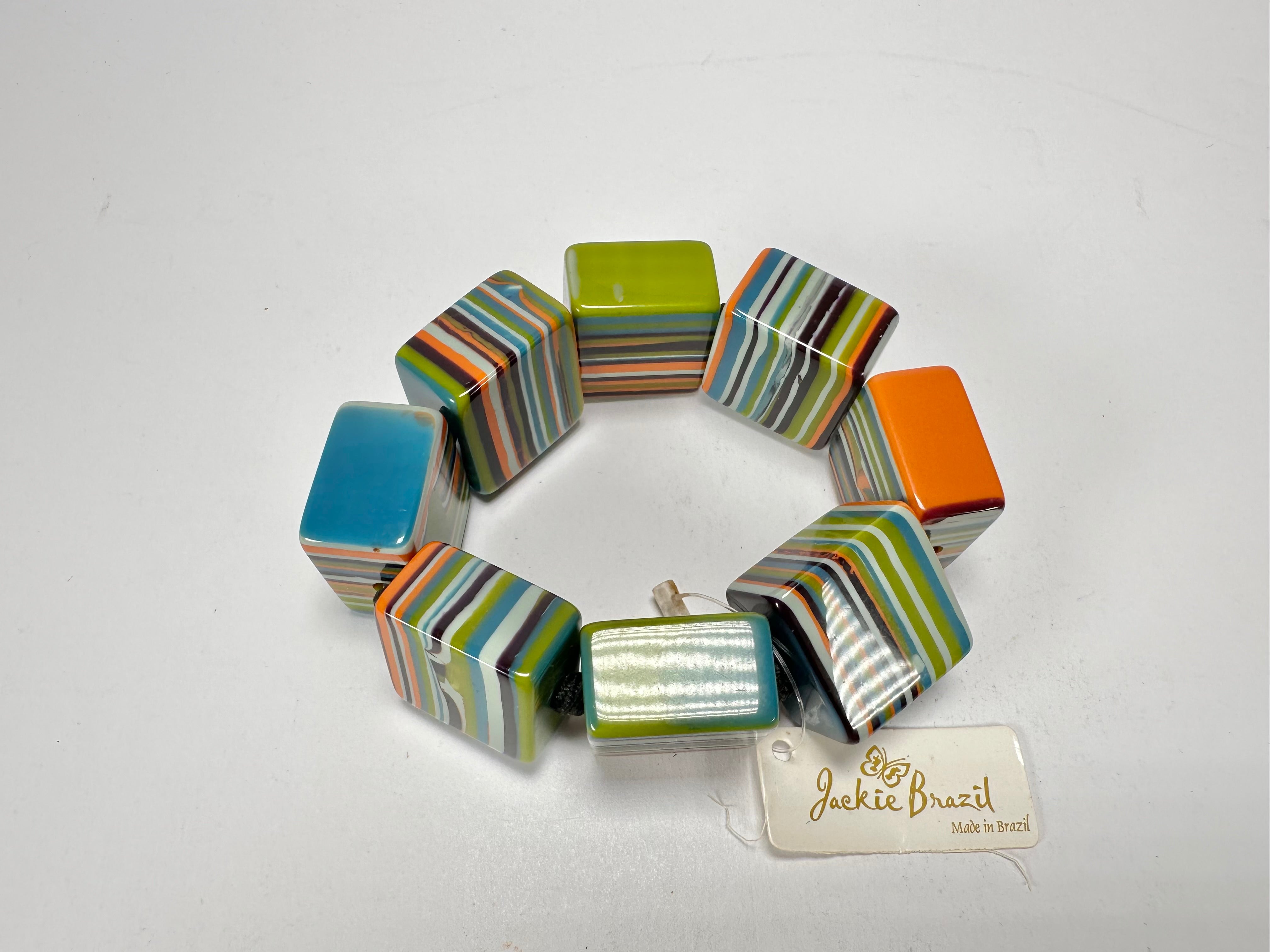 Jackie Brazil "Gala" Liquorice Half Rectangles On Elastic Winter Mix Bracelet ( B0778 )
