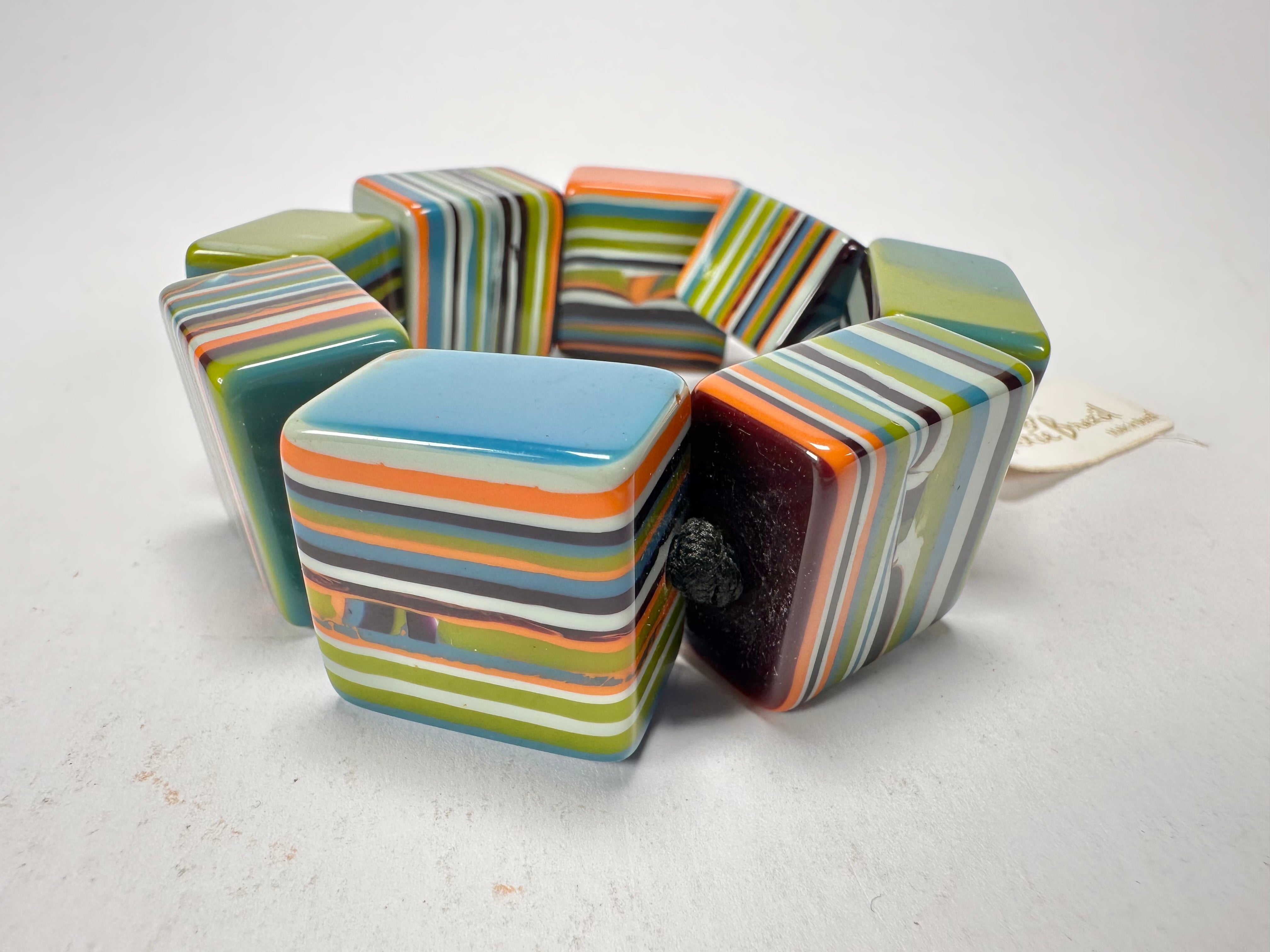 Jackie Brazil "Gala" Liquorice Half Rectangles On Elastic Winter Mix Bracelet ( B0778 )