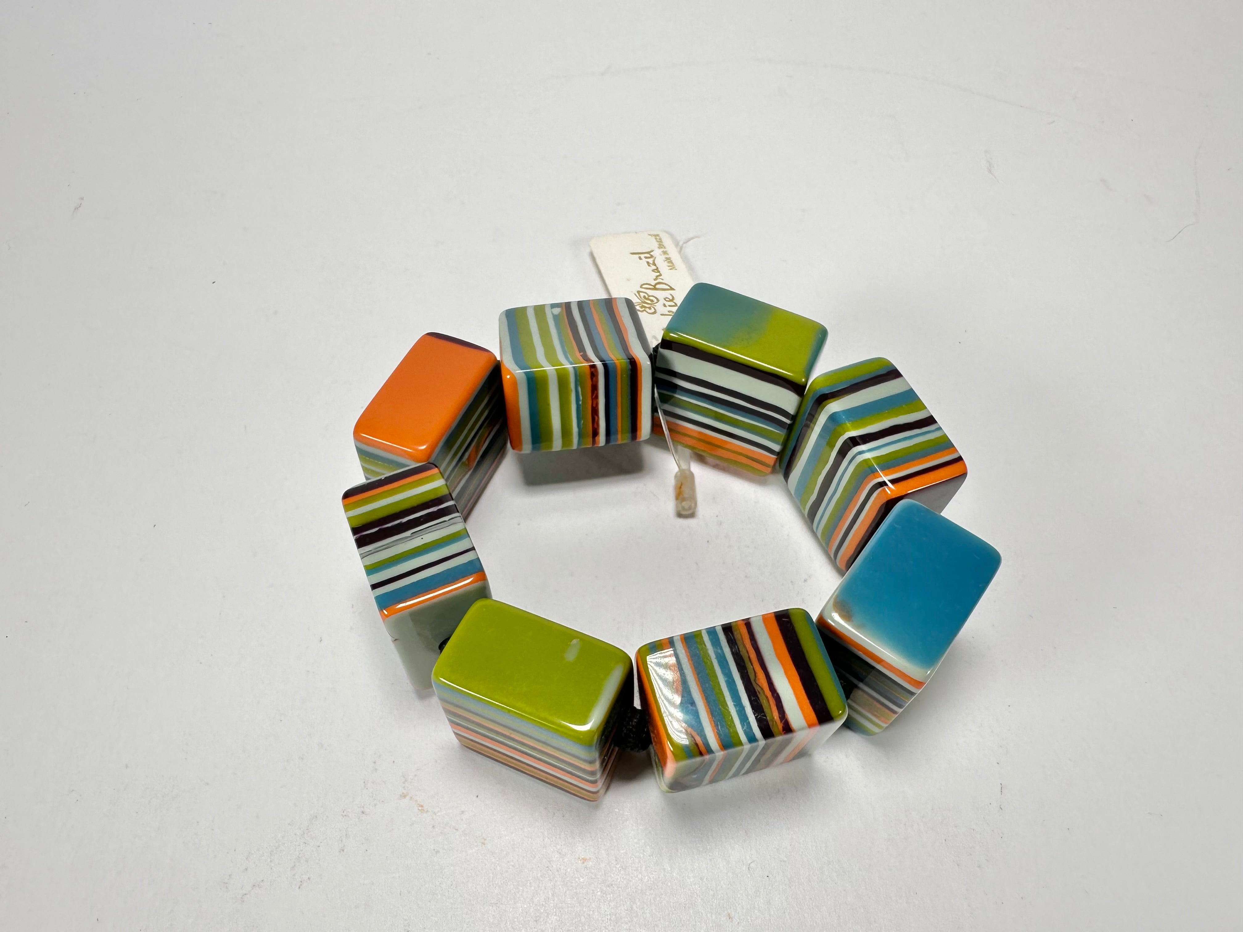Jackie Brazil "Gala" Liquorice Half Rectangles On Elastic Winter Mix Bracelet ( B0778 )
