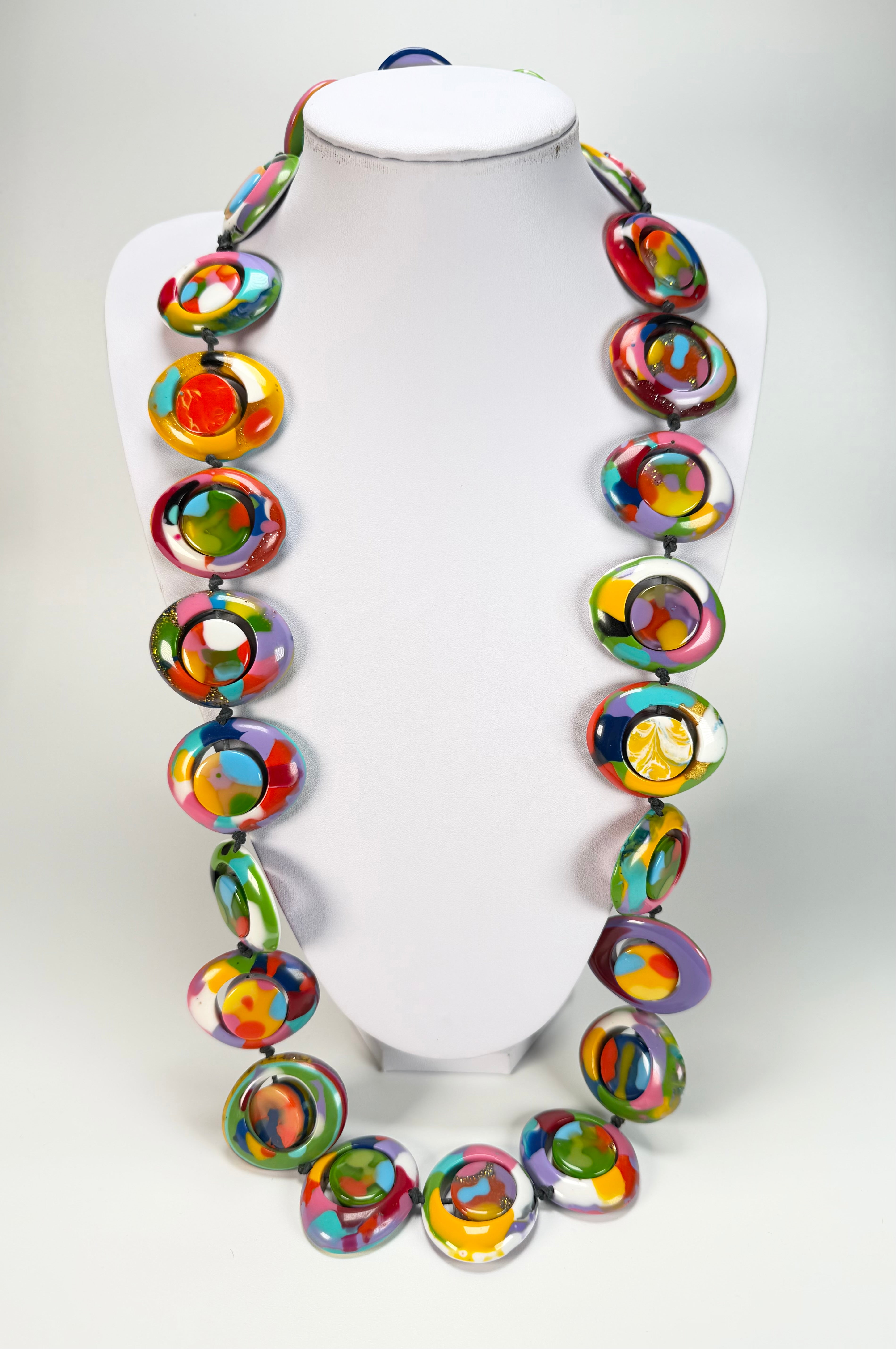 Jackie Brazil "Saturn" Kandinsky Disc & Cylinder Long 110cm Necklace ( N0067 )