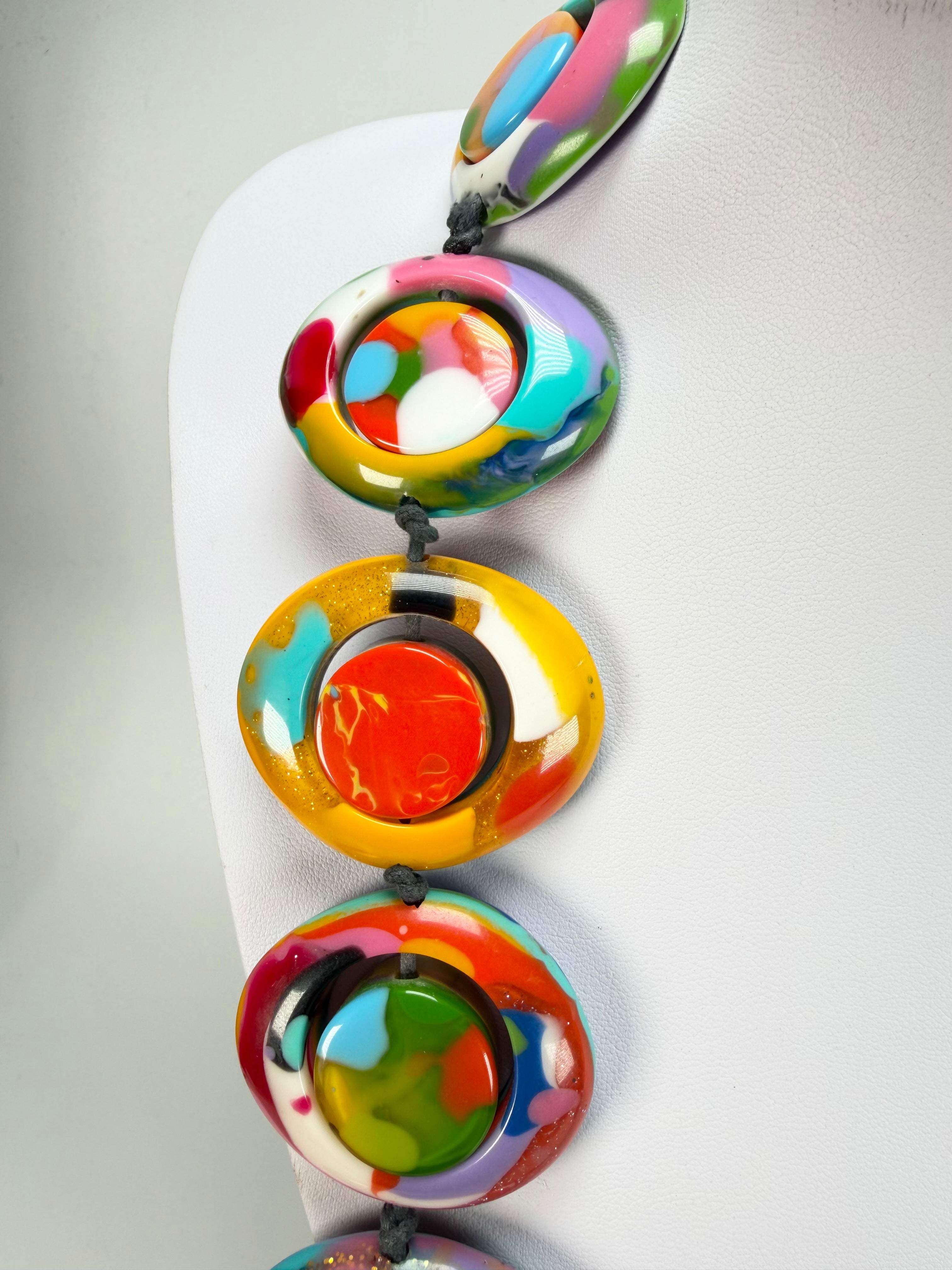 Jackie Brazil "Saturn" Kandinsky Disc & Cylinder Long 110cm Necklace ( N0067 )