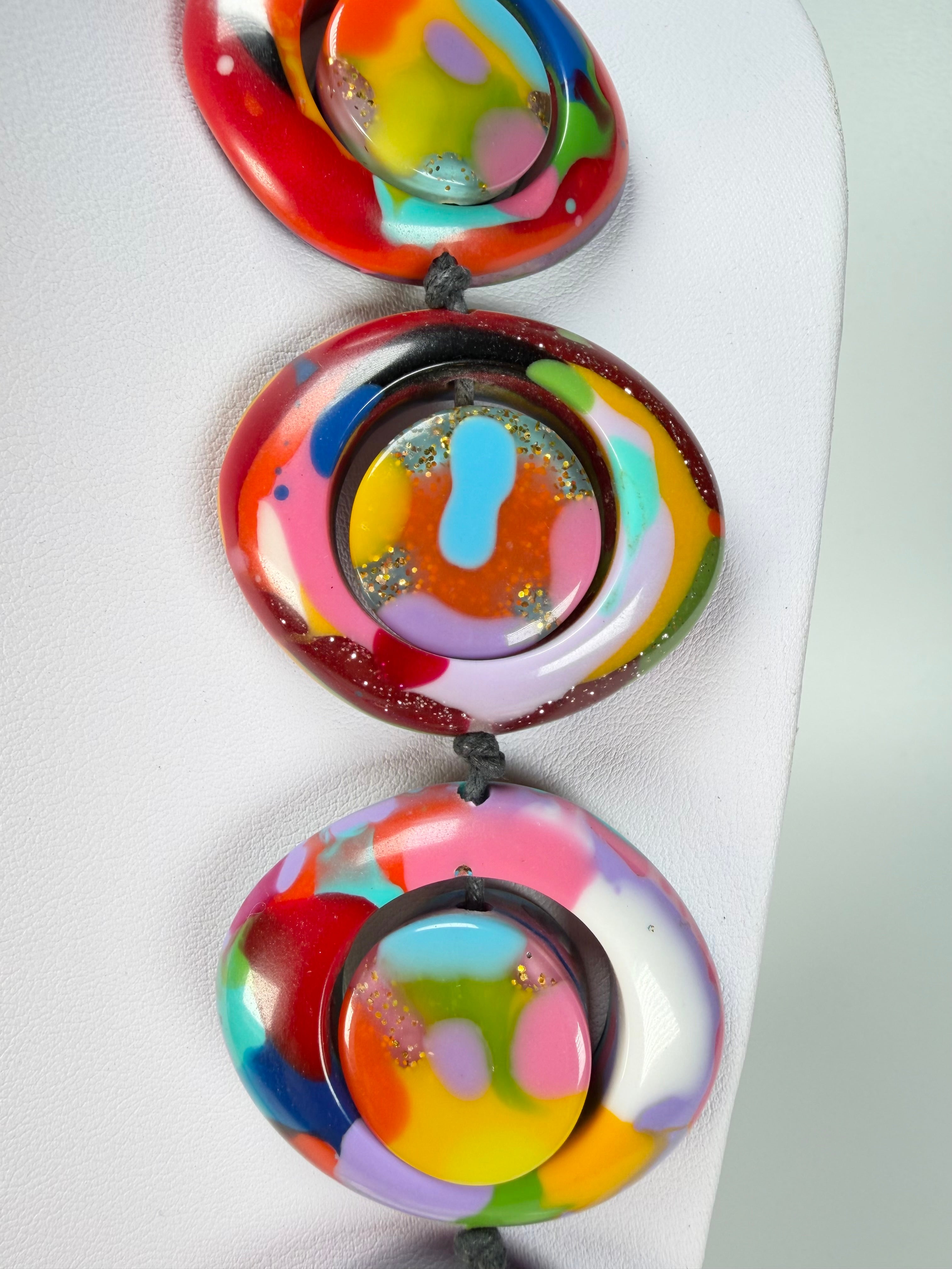Jackie Brazil "Saturn" Kandinsky Disc & Cylinder Long 110cm Necklace ( N0067 )
