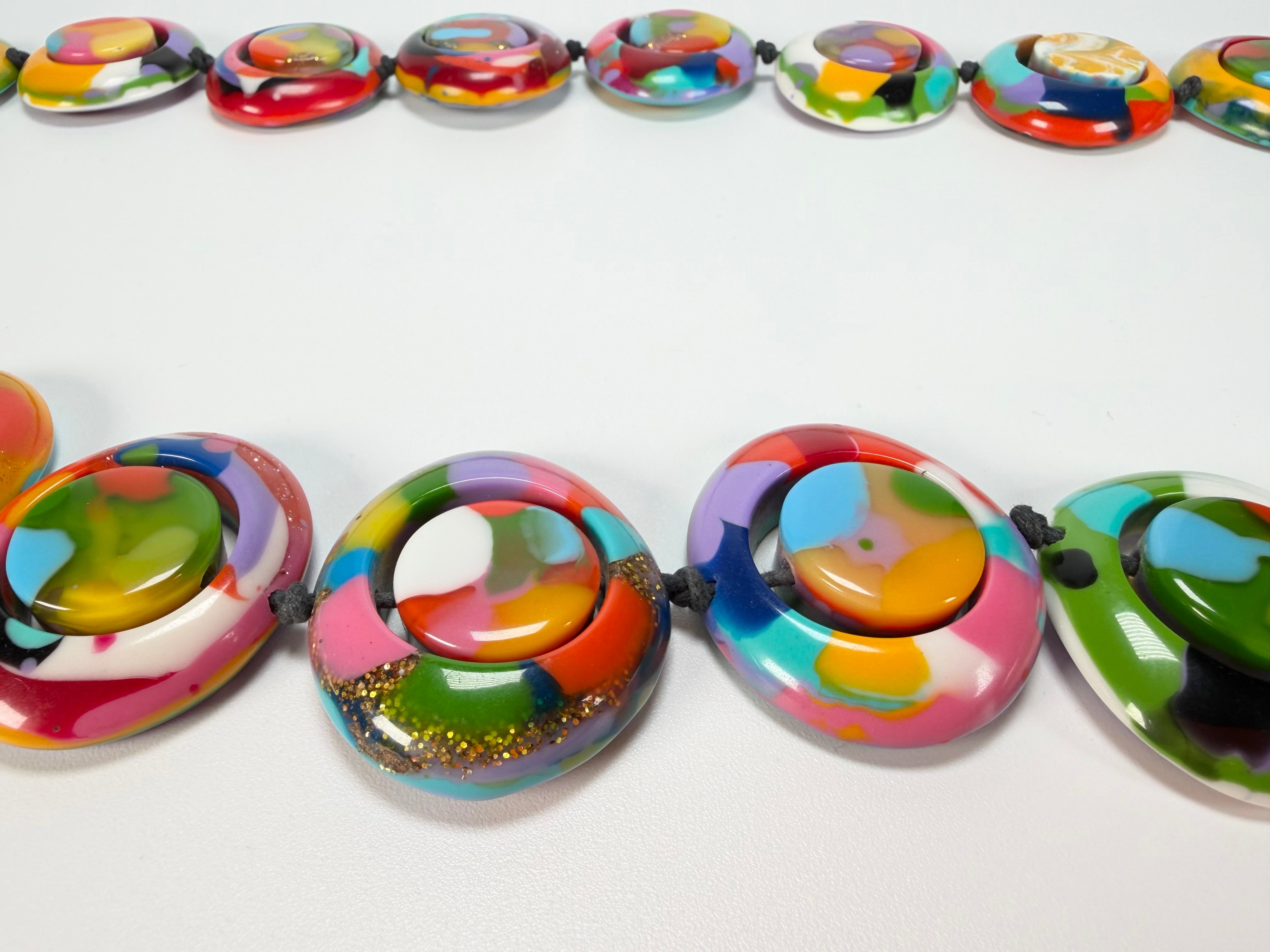 Jackie Brazil "Saturn" Kandinsky Disc & Cylinder Long 110cm Necklace ( N0067 )