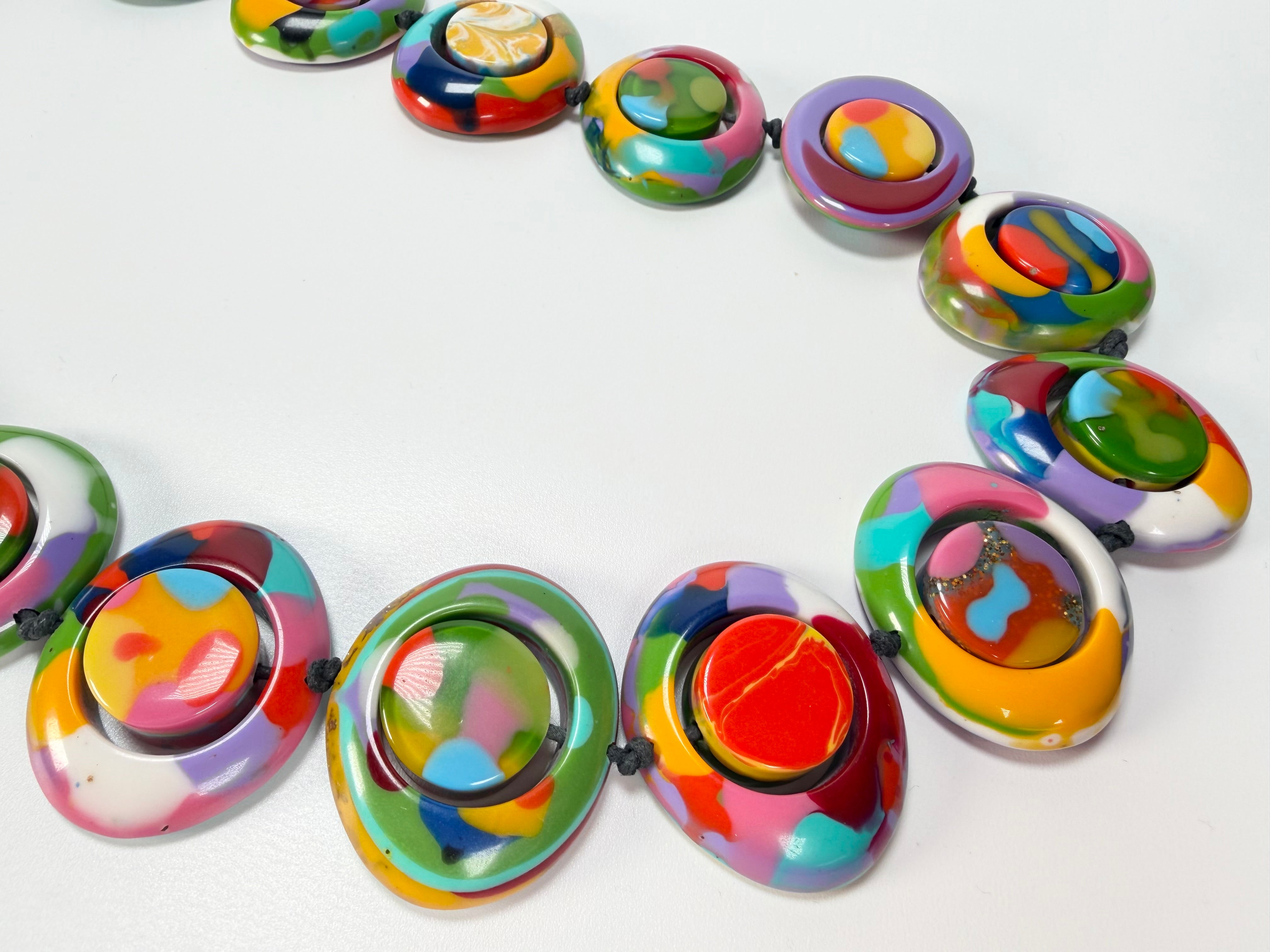 Jackie Brazil "Saturn" Kandinsky Disc & Cylinder Long 110cm Necklace ( N0067 )