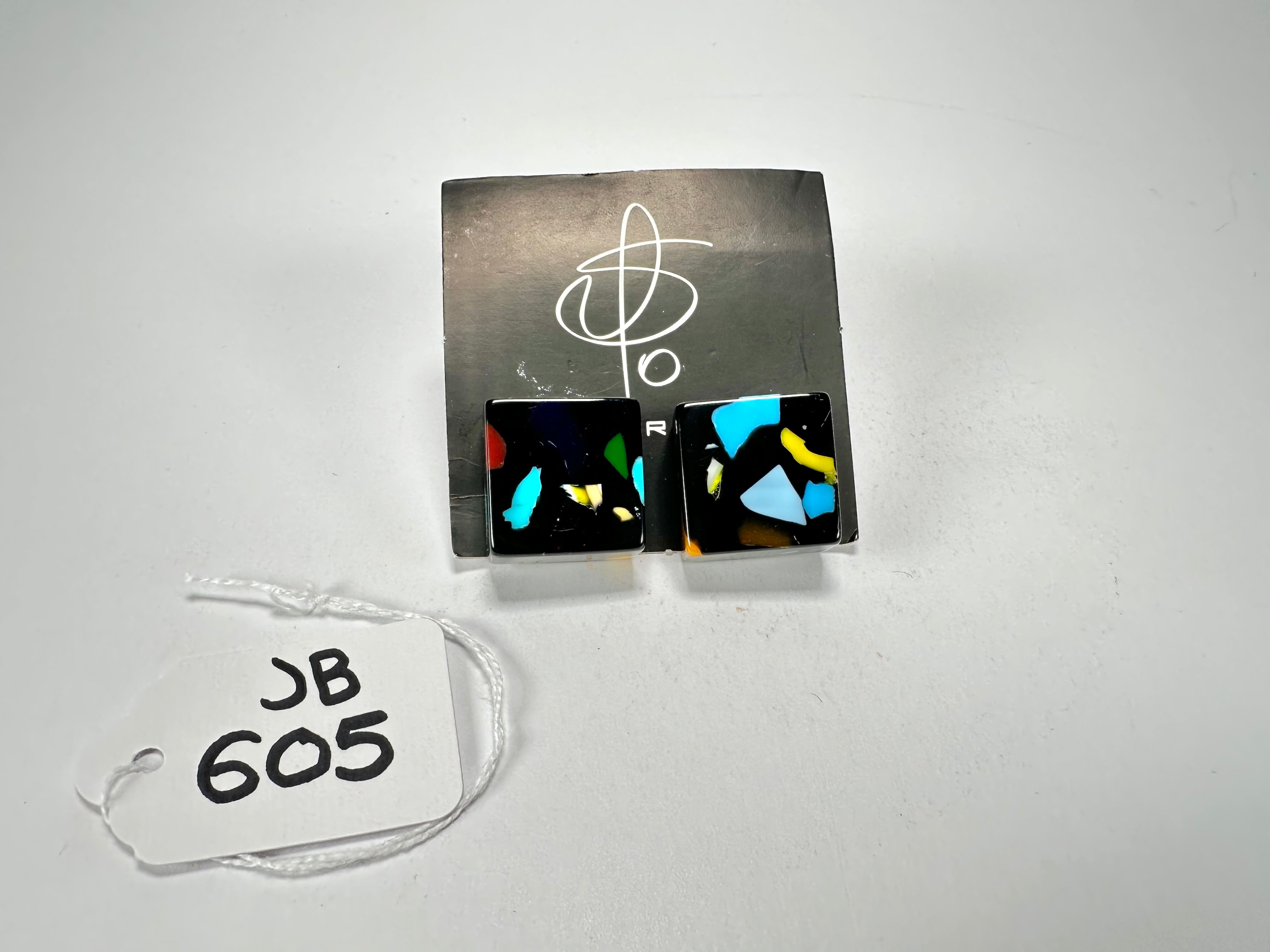Jackie Brazil "Akbar" Art Deco Square Clip On Resin Earrings ( E3073 )