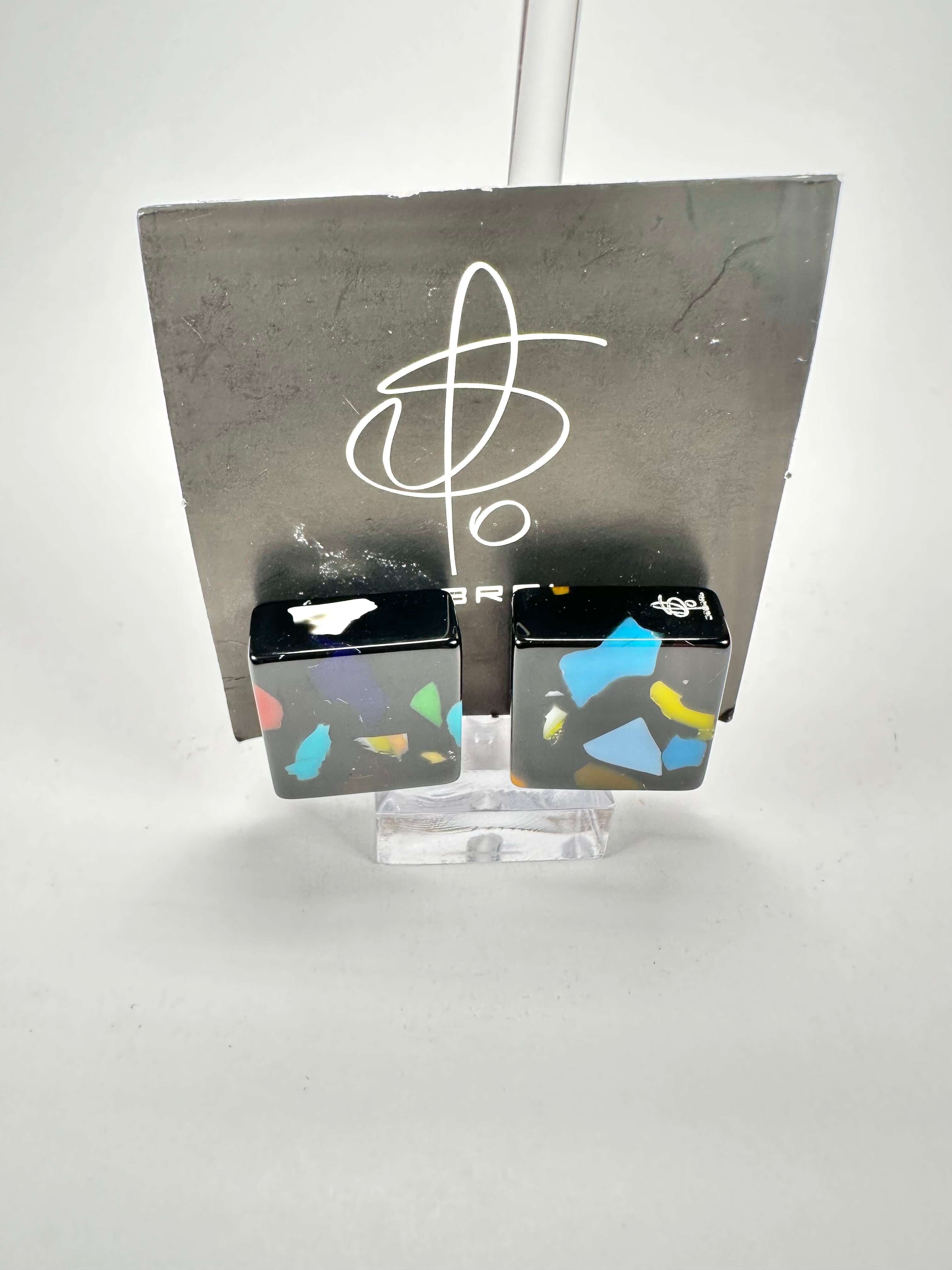 Jackie Brazil "Akbar" Art Deco Square Clip On Resin Earrings ( E3073 )
