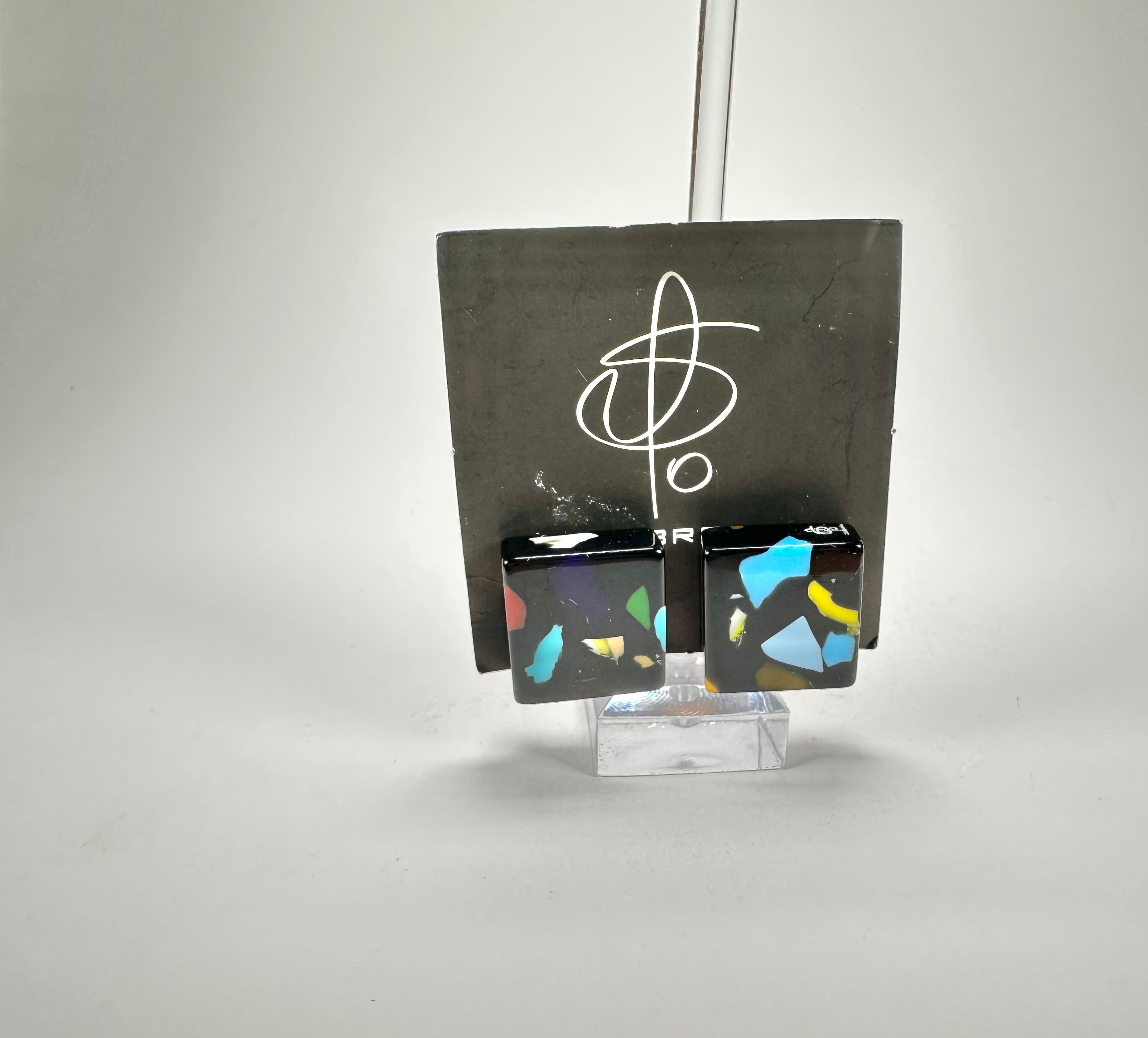 Jackie Brazil "Akbar" Art Deco Square Clip On Resin Earrings ( E3073 )
