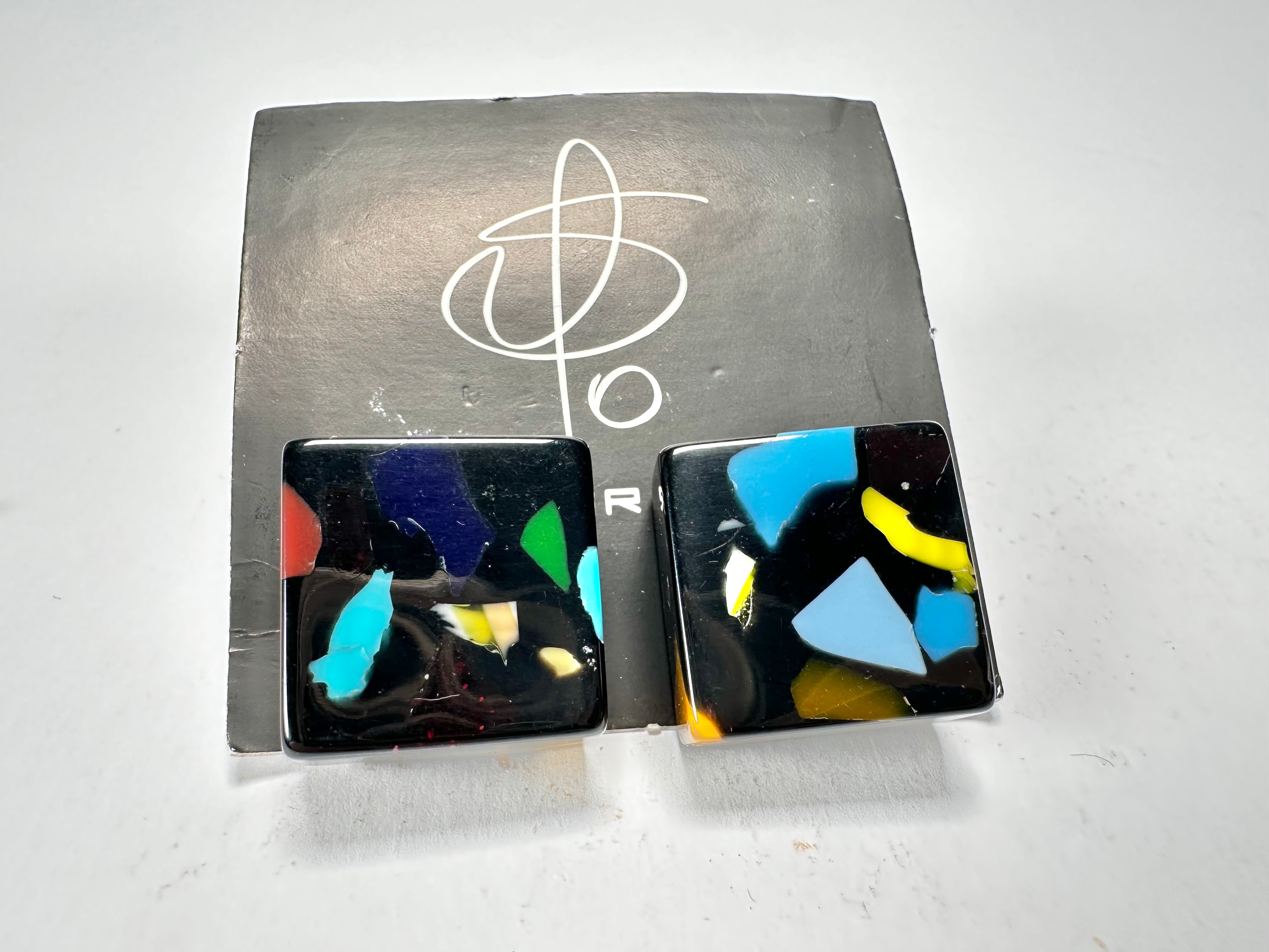 Jackie Brazil "Akbar" Art Deco Square Clip On Resin Earrings ( E3073 )