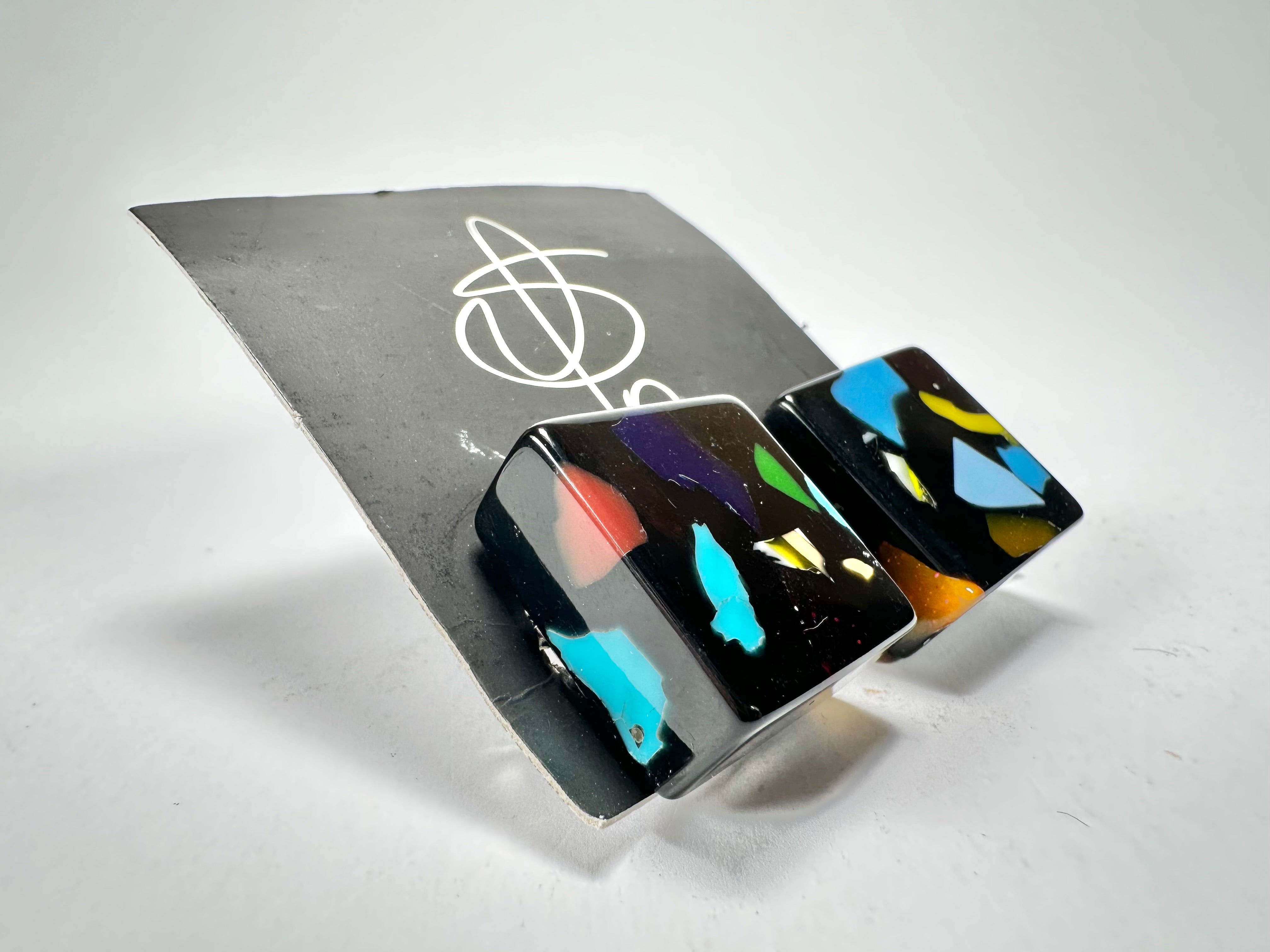 Jackie Brazil "Akbar" Art Deco Square Clip On Resin Earrings ( E3073 )