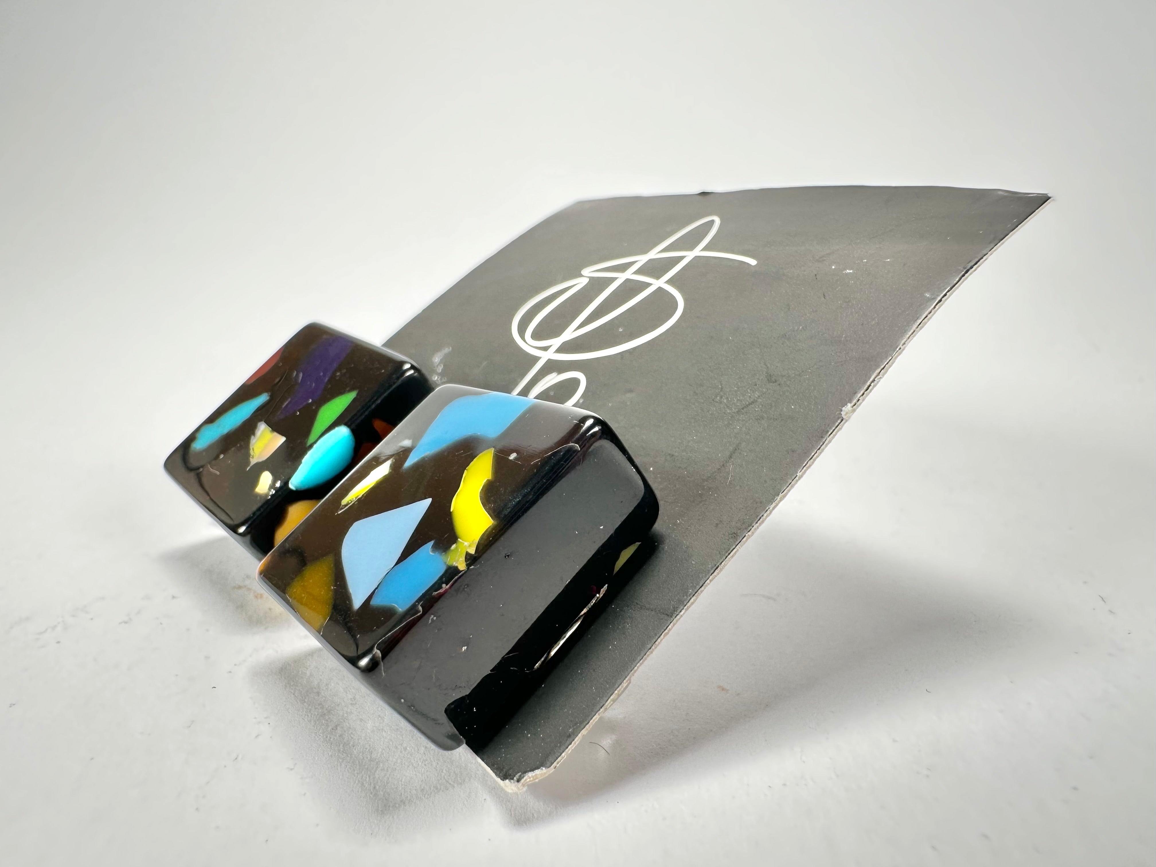 Jackie Brazil "Akbar" Art Deco Square Clip On Resin Earrings ( E3073 )