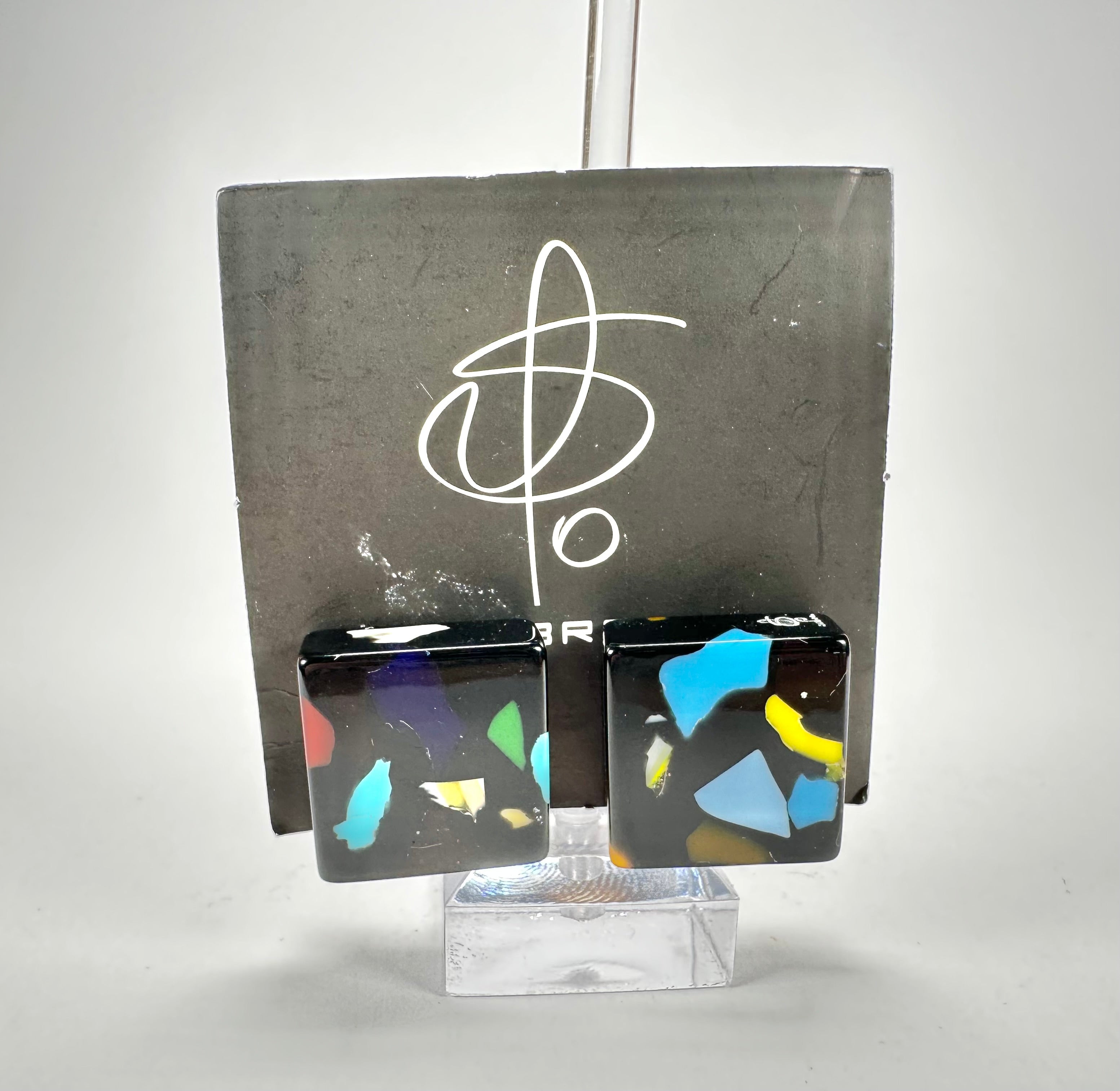 Jackie Brazil "Akbar" Art Deco Square Clip On Resin Earrings ( E3073 )