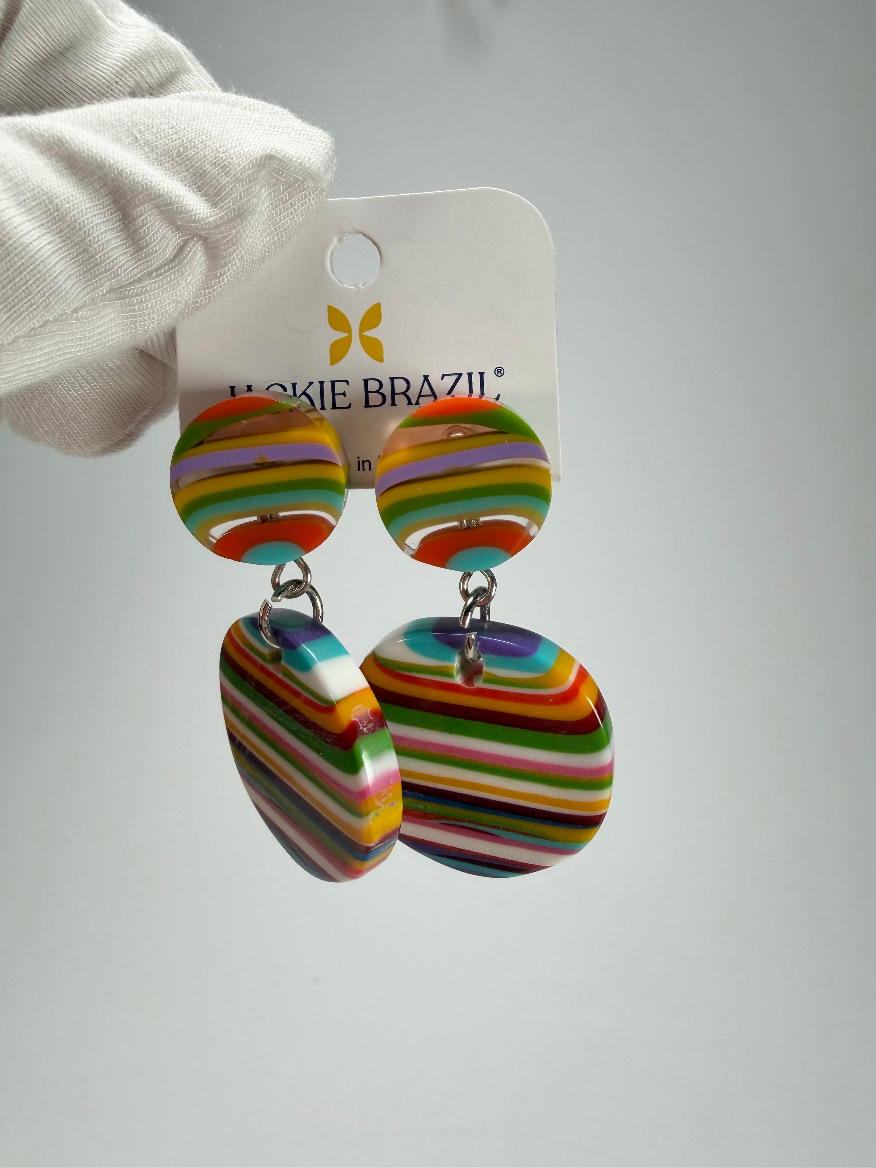 Jackie Brazil "Duo Stud" Liquorice Mix Colours Disk On Pin Resin Earrings ( E0520 )