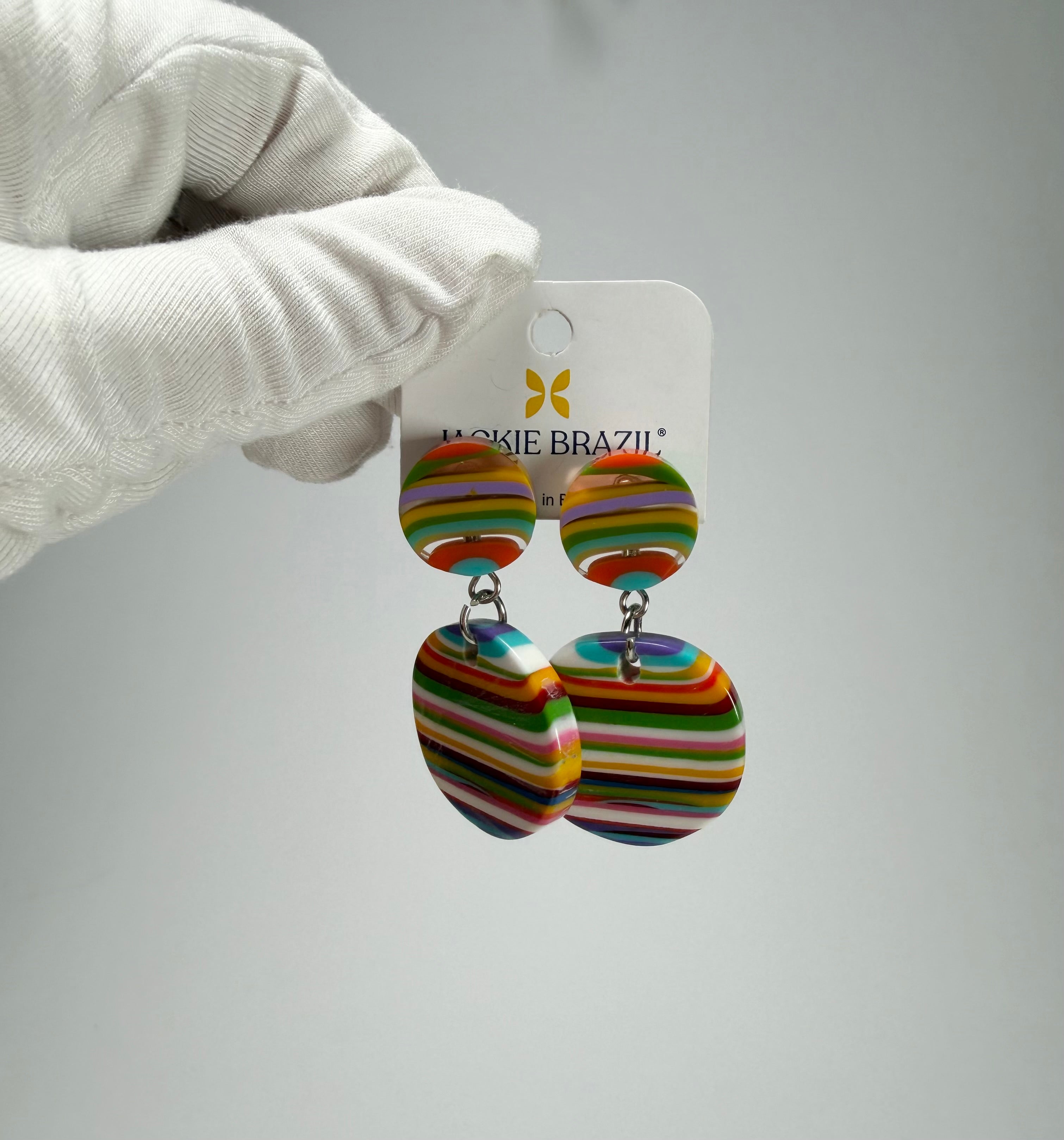 Jackie Brazil "Duo Stud" Liquorice Mix Colours Disk On Pin Resin Earrings ( E0520 )