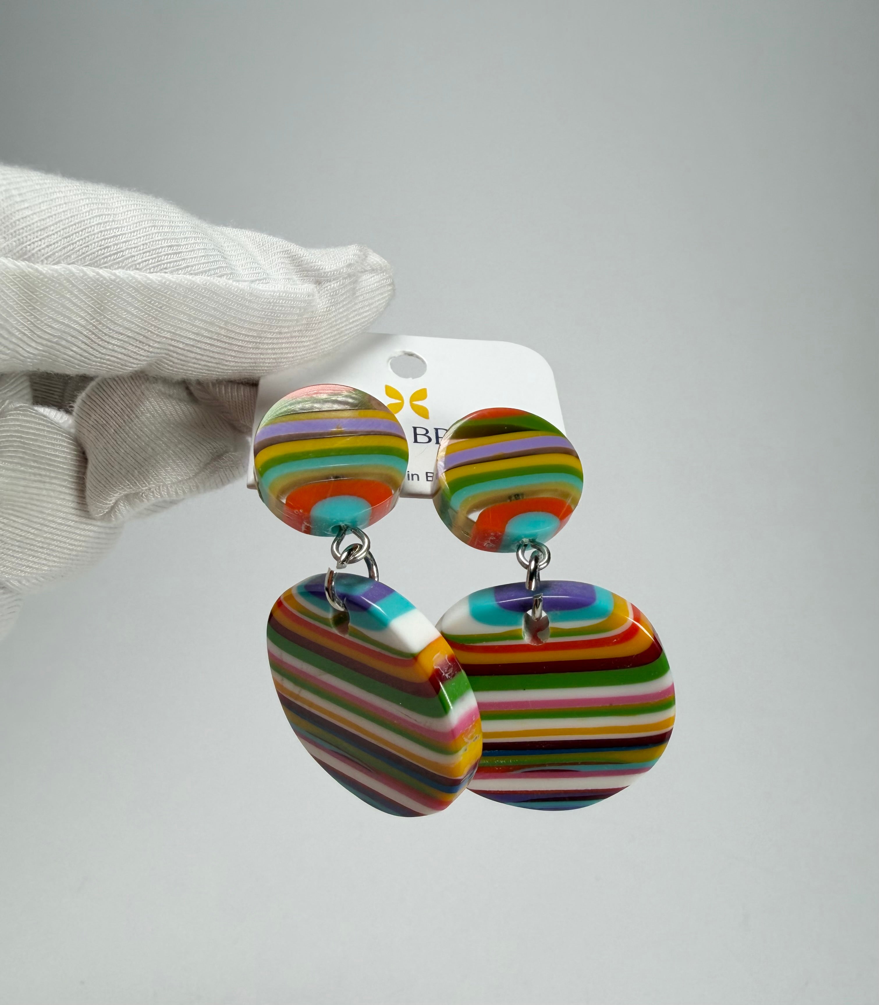 Jackie Brazil "Duo Stud" Liquorice Mix Colours Disk On Pin Resin Earrings ( E0520 )