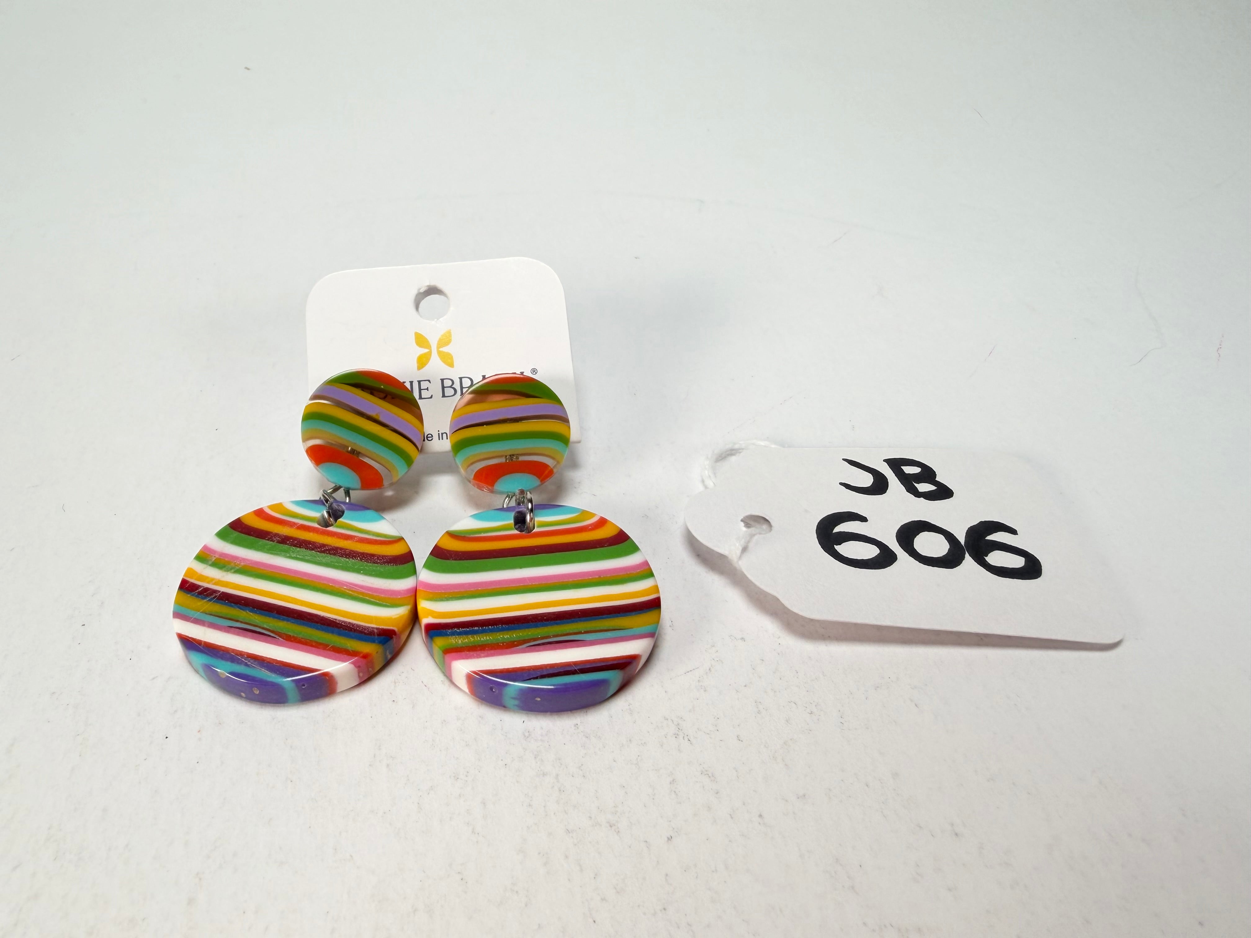Jackie Brazil "Duo Stud" Liquorice Mix Colours Disk On Pin Resin Earrings ( E0520 )
