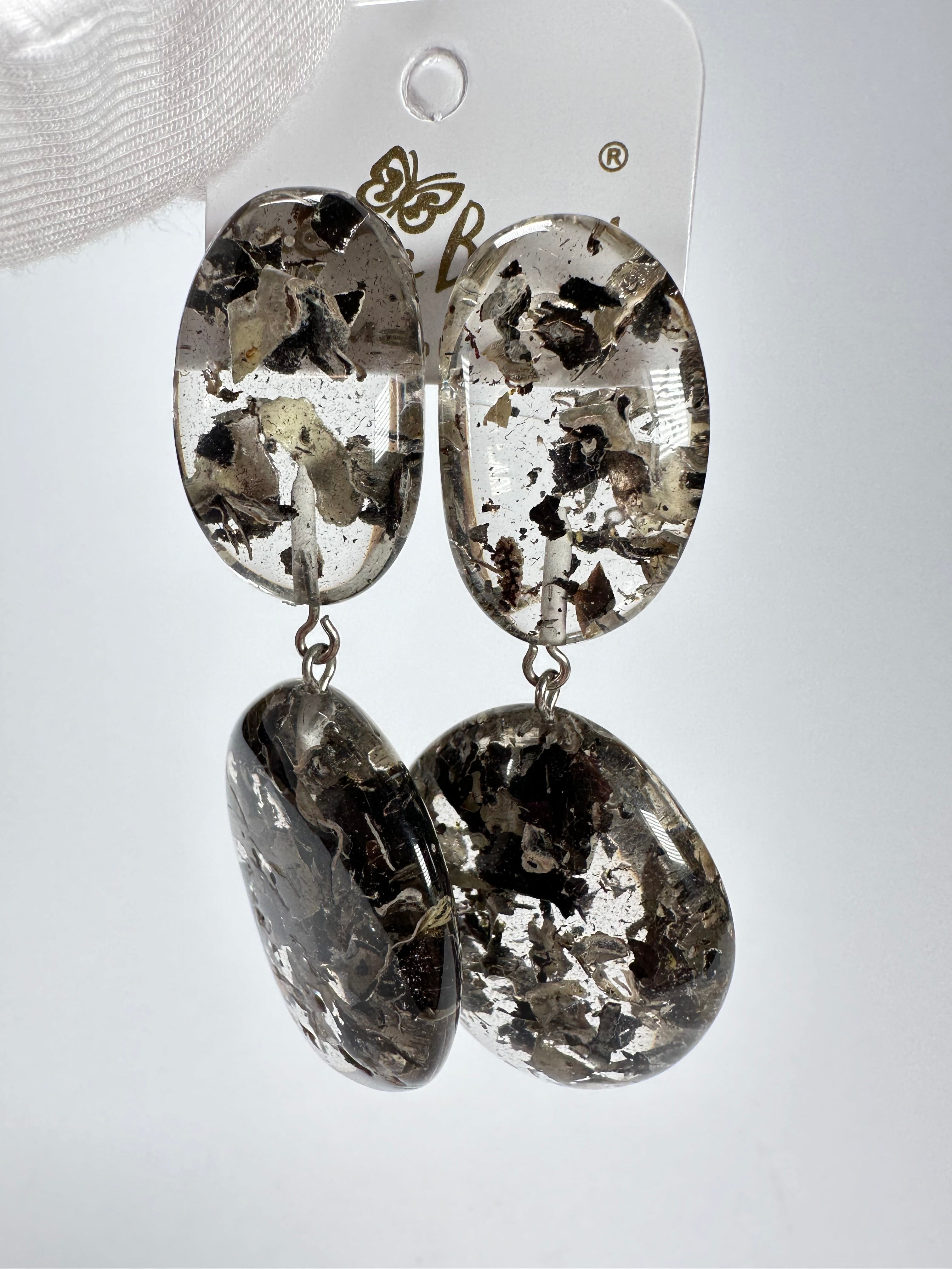 Jackie Brazil "Seaweed" Medium Riverstone Double Pendant Resin Earrings ( E3900 )