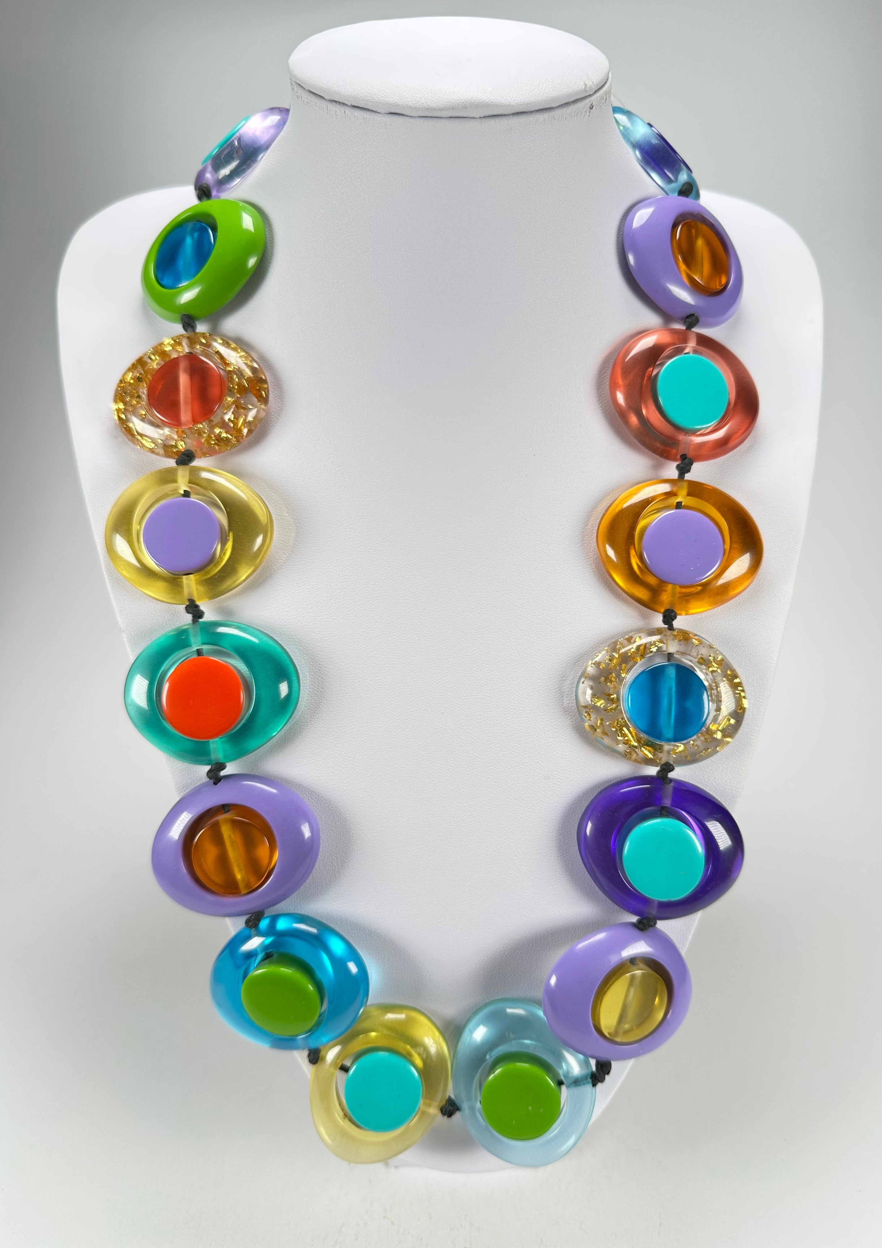 Jackie Brazil "Saturn" Transparent Paris Mix Disk and Cylinder Long 75cm Necklace ( N0065 )